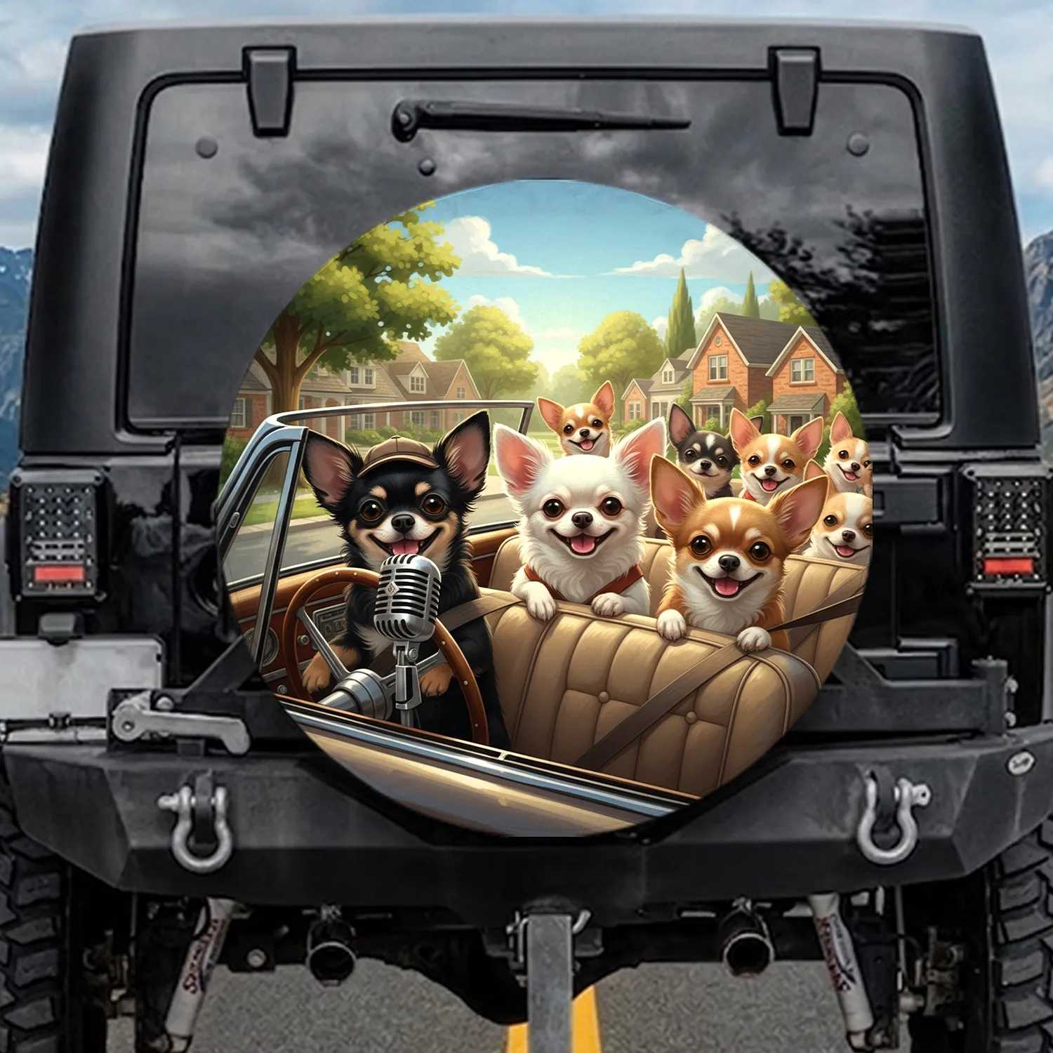 Chihuahuas Driving Car - Dog Lover Gift for Chihuahua Owners Spare Tire Cover - 1