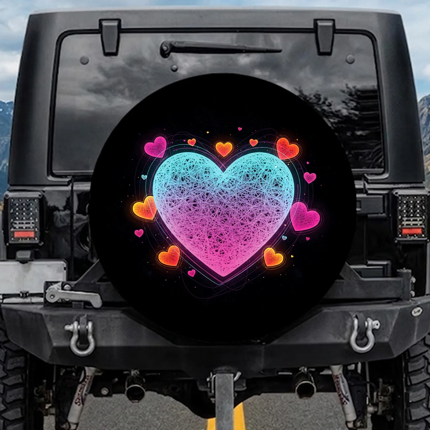 Scribble Neon Glow Love Heart Symbol - Auto Decor Gift Spare Tire Cover - 1