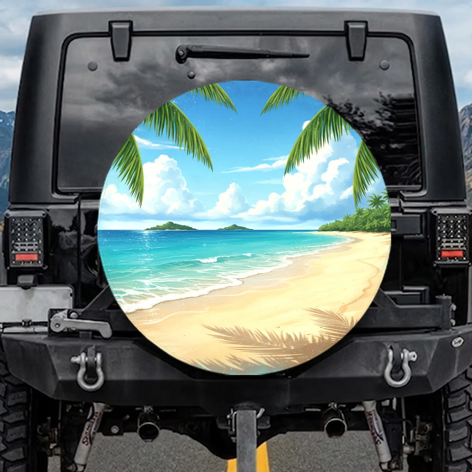 Tropical Paradise Beach Golden Sand Ocean Palms - Outdoor Travel Decor Spare Tire Cover - 1