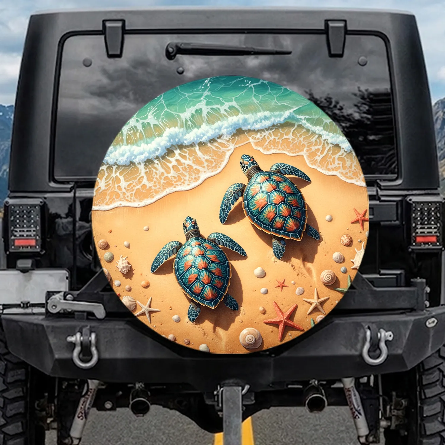 Sea Turtles Seashells Ocean Beach - Wildlife Lover Outdoor Travel Gift Spare Tire Cover - 1