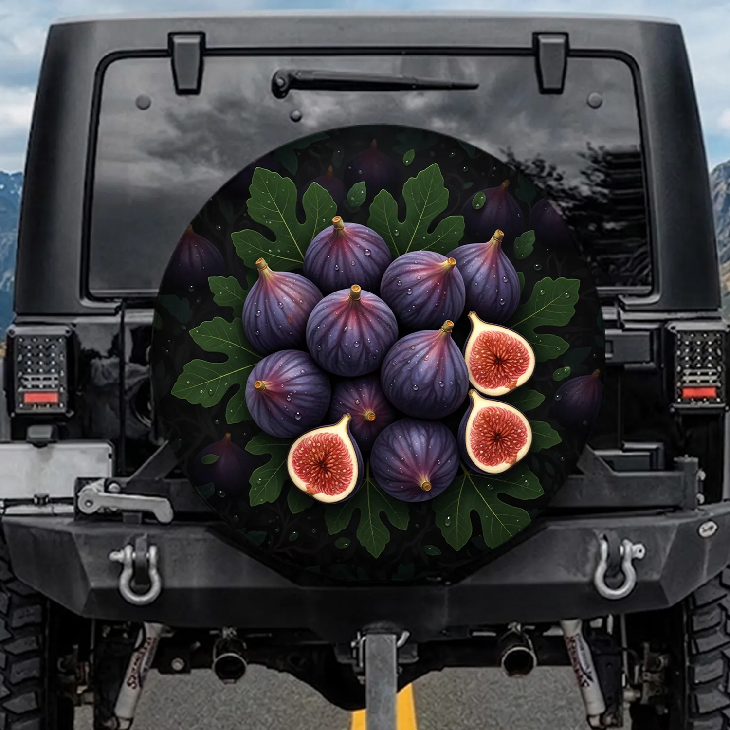 Ripe Purple Figs Fig Leaves Dew Drops - Organic Nature Lover Home Decor Gift Spare Tire Cover - 1