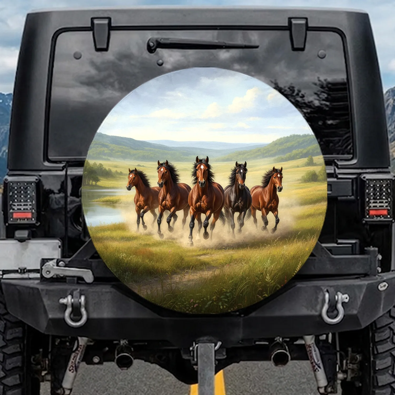 Wild Horses Gallop Grassy Plains - Wildlife Lover Gift Spare Tire Cover - 1