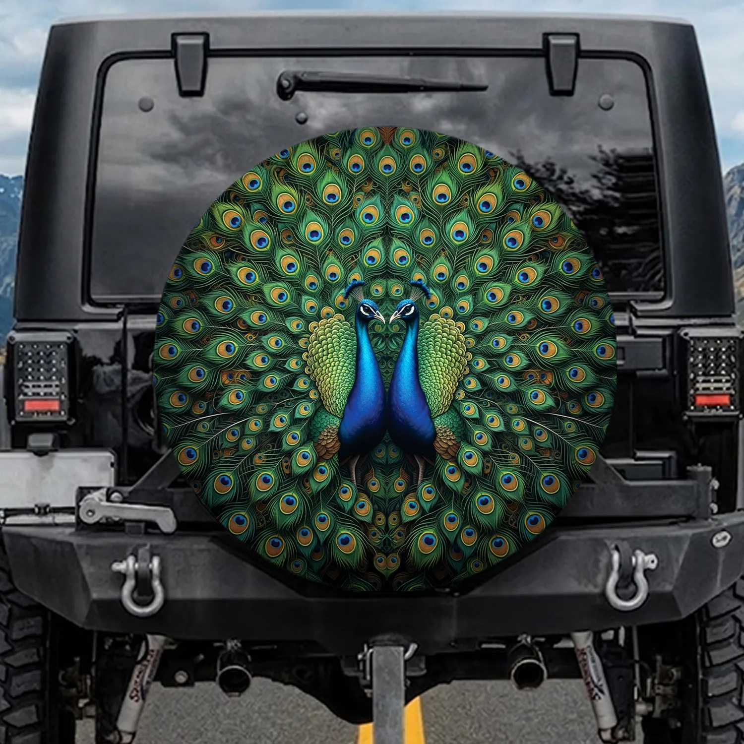 Peacocks Iridescent Ocelli Tail Feathers - Wildlife Lover Gift Spare Tire Cover - 1