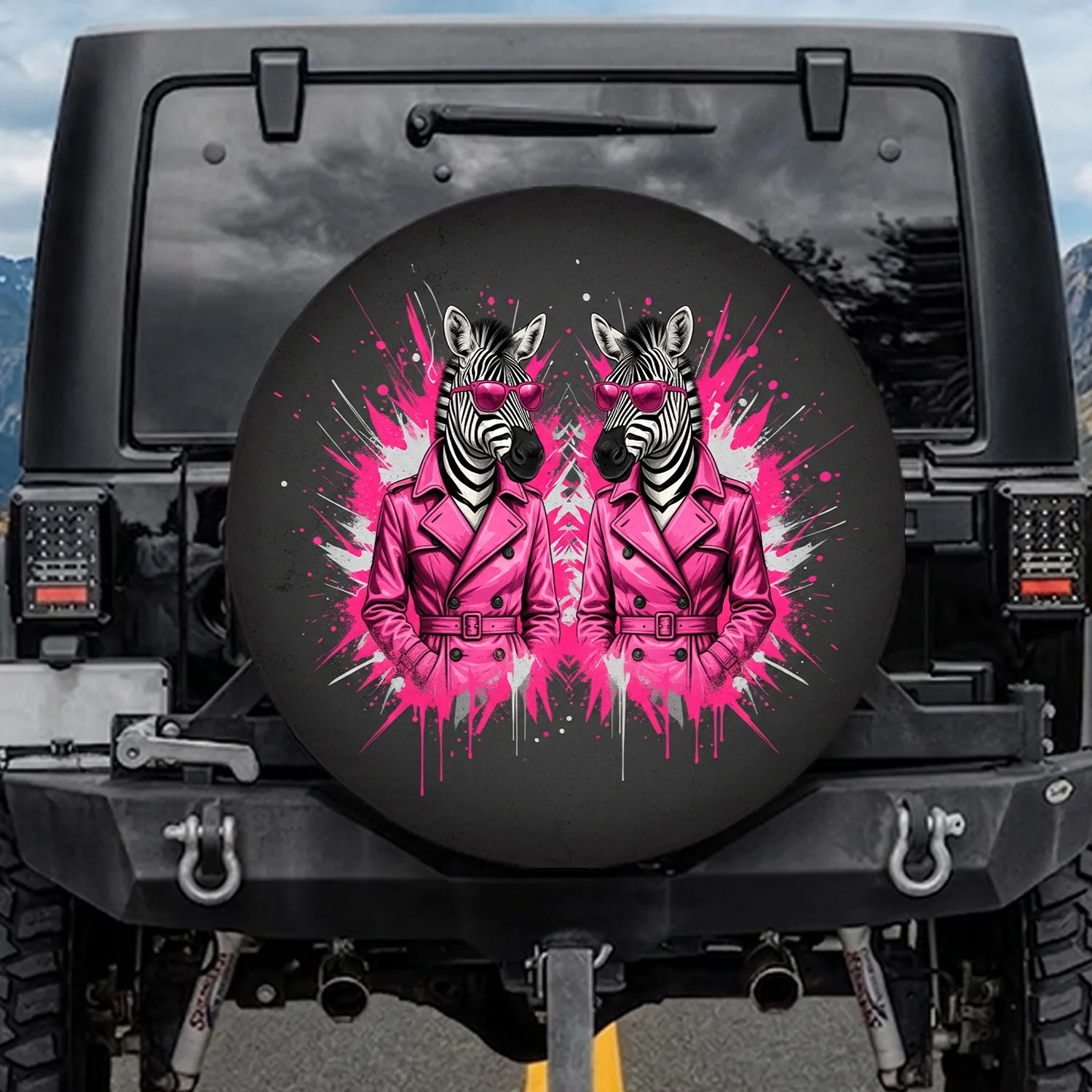 Zebras Hot Pink Trench Coats Sunglasses - Wildlife Lover Gift Spare Tire Cover - 1