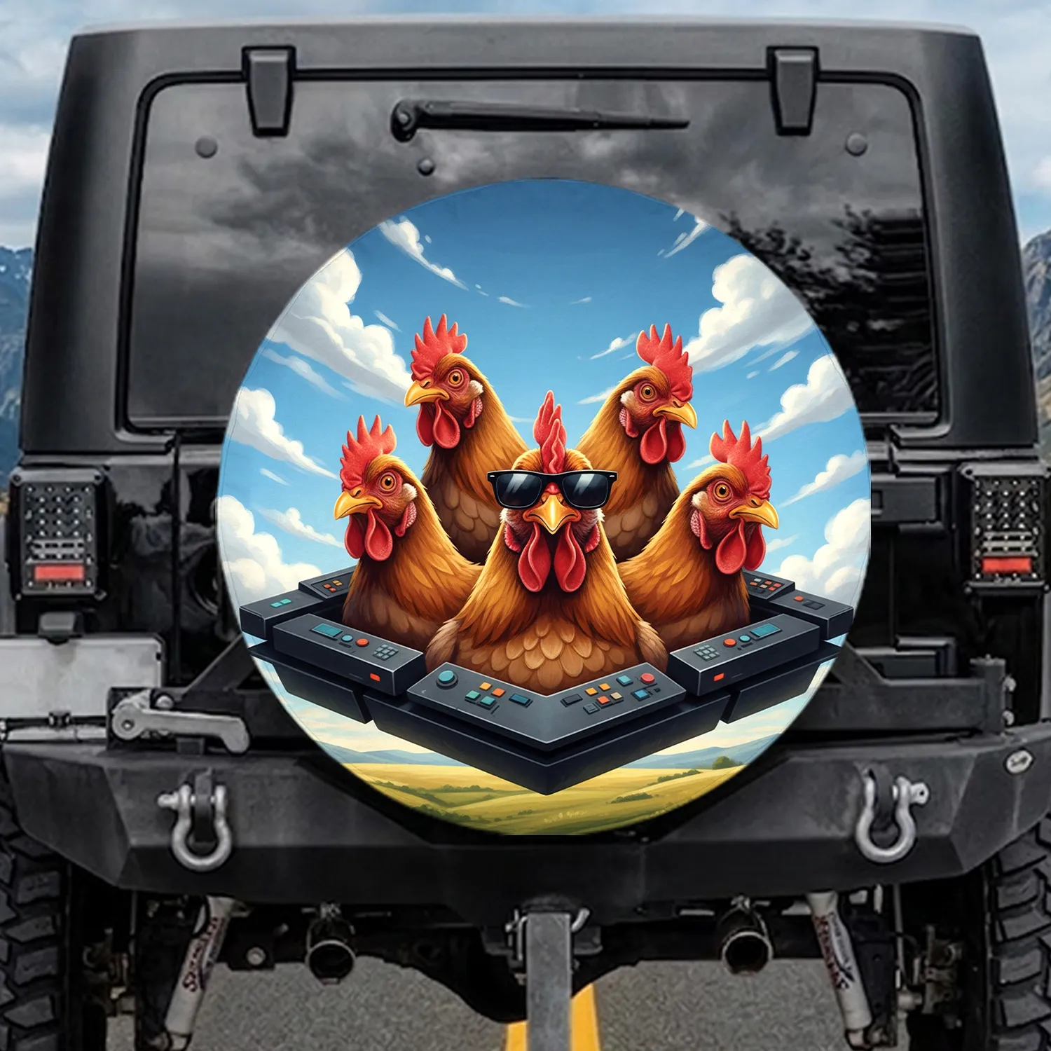 Chickens Sunglasses Golden Hills Blue Sky - Farmhouse Home Decor Gift for Chicken Lover Spare Tire Cover - 1