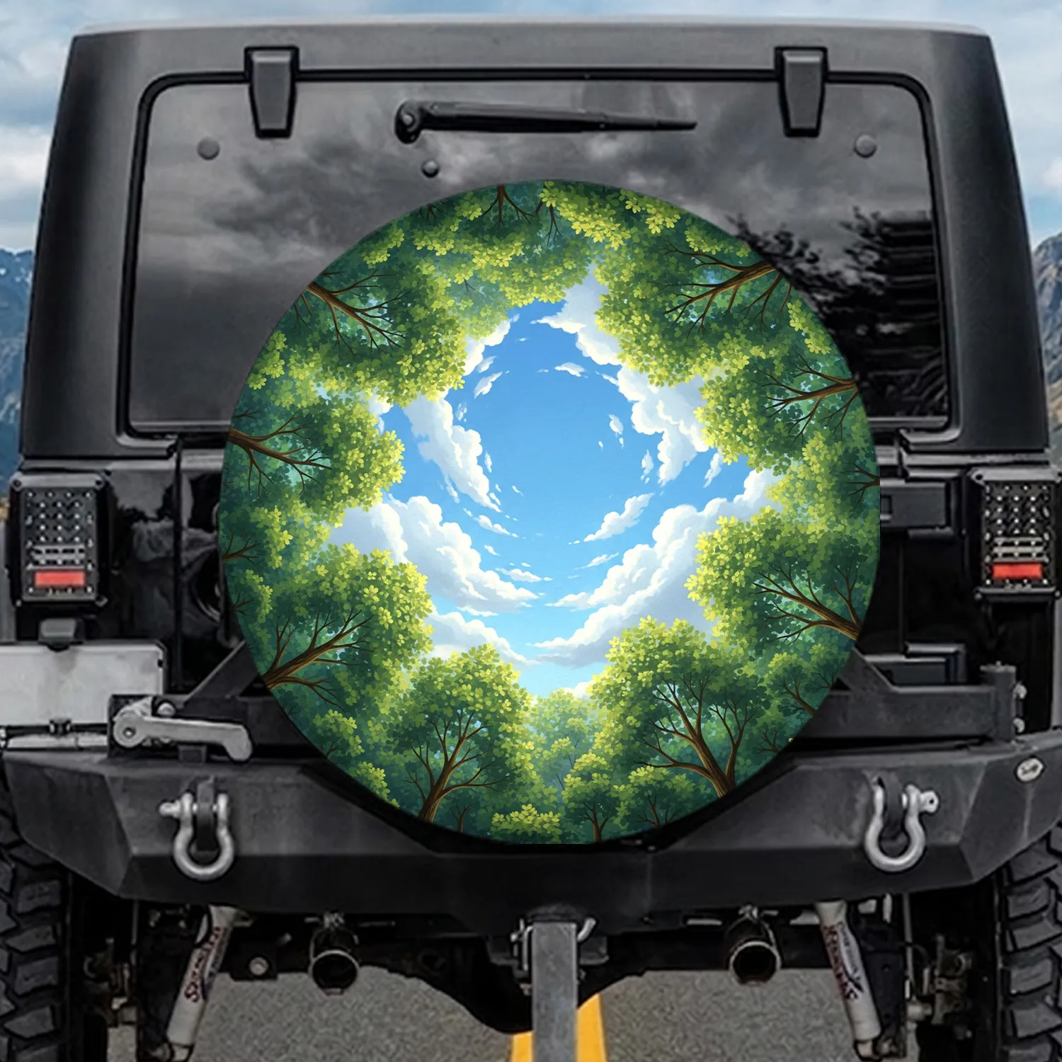 Sunlit Forest Canopy Blue Sky Clouds - Outdoor Lover Gift Spare Tire Cover - 1