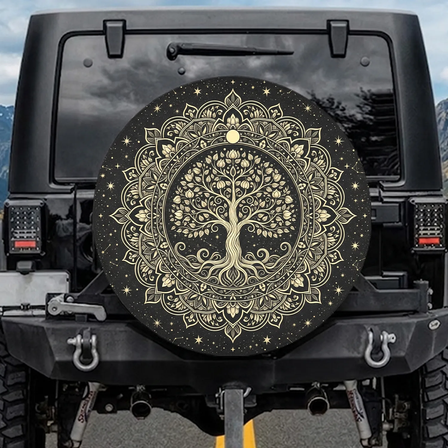 Tree of Life Lotus Mandala Moon - Celestial Living Gift for Boho Lover Spare Tire Cover - 1