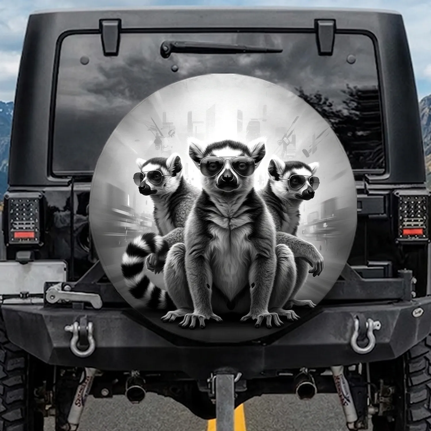 Monochrome Ring-Tailed Lemurs Aviator Sunglasses - Adventure Travel Gift Spare Tire Cover - 1