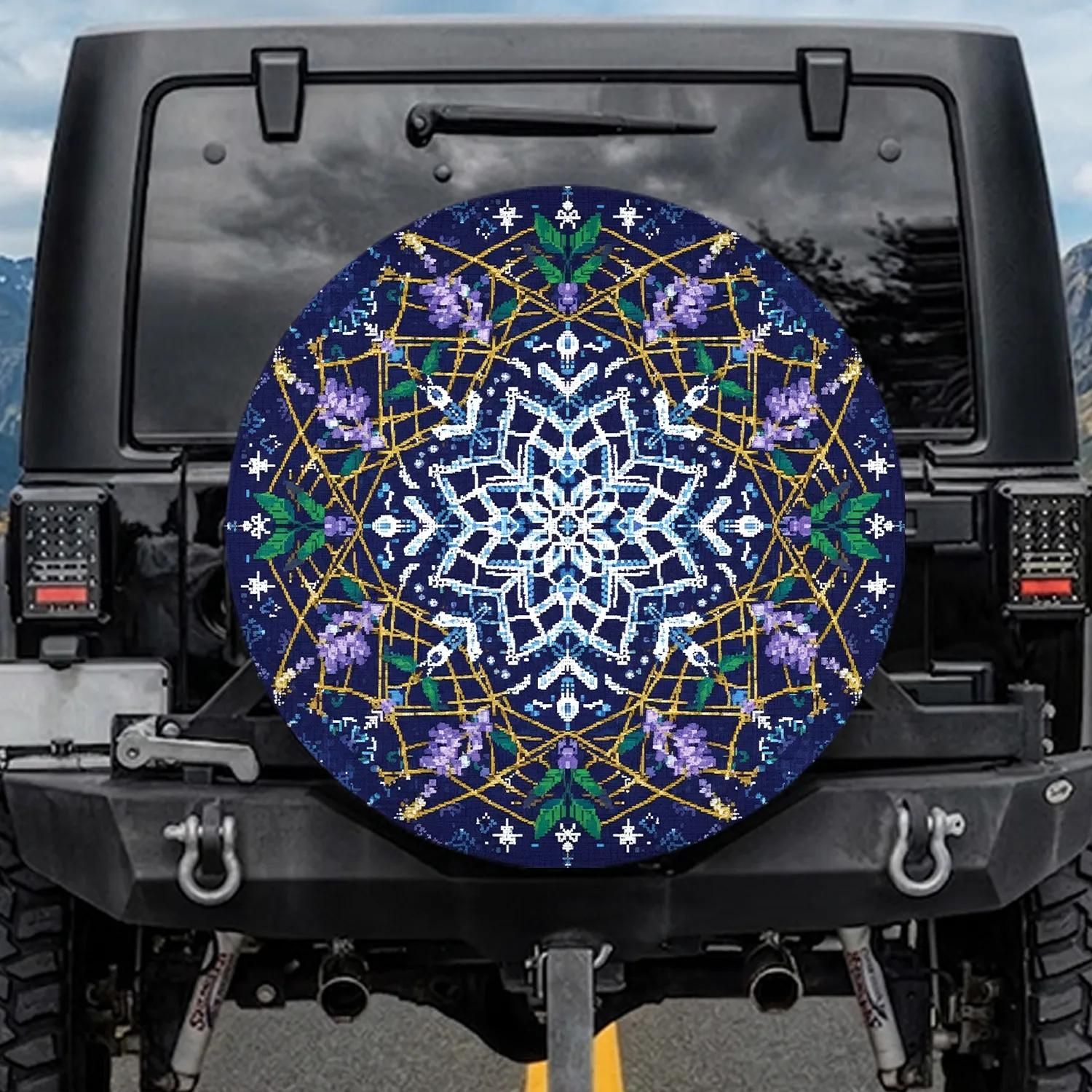 Snowflake Blossom Starburst - Winter Home Decor Gift Spare Tire Cover - 1