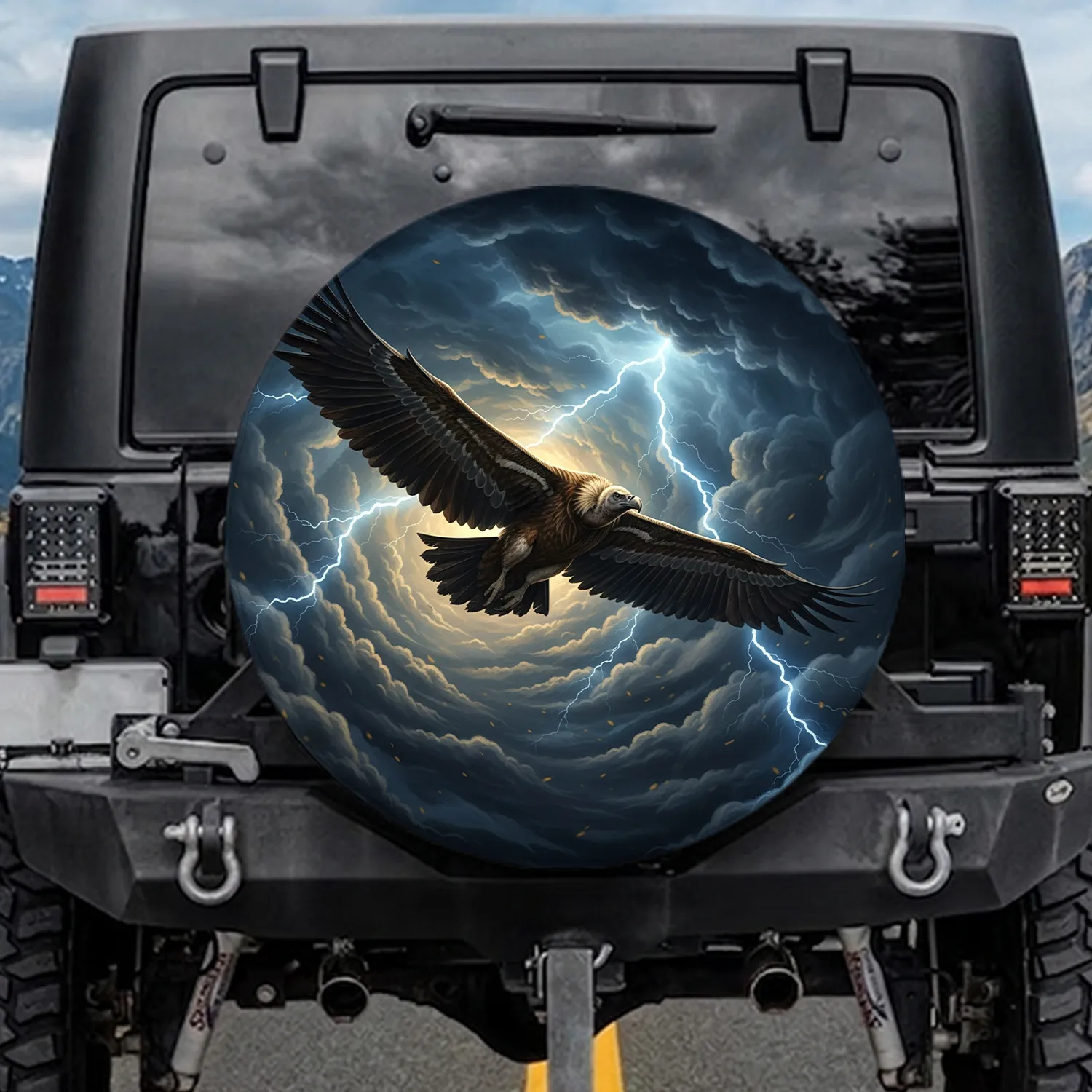 Soaring Vulture Thunderstorm Lightning - Wildlife Lover Gift Spare Tire Cover - 1