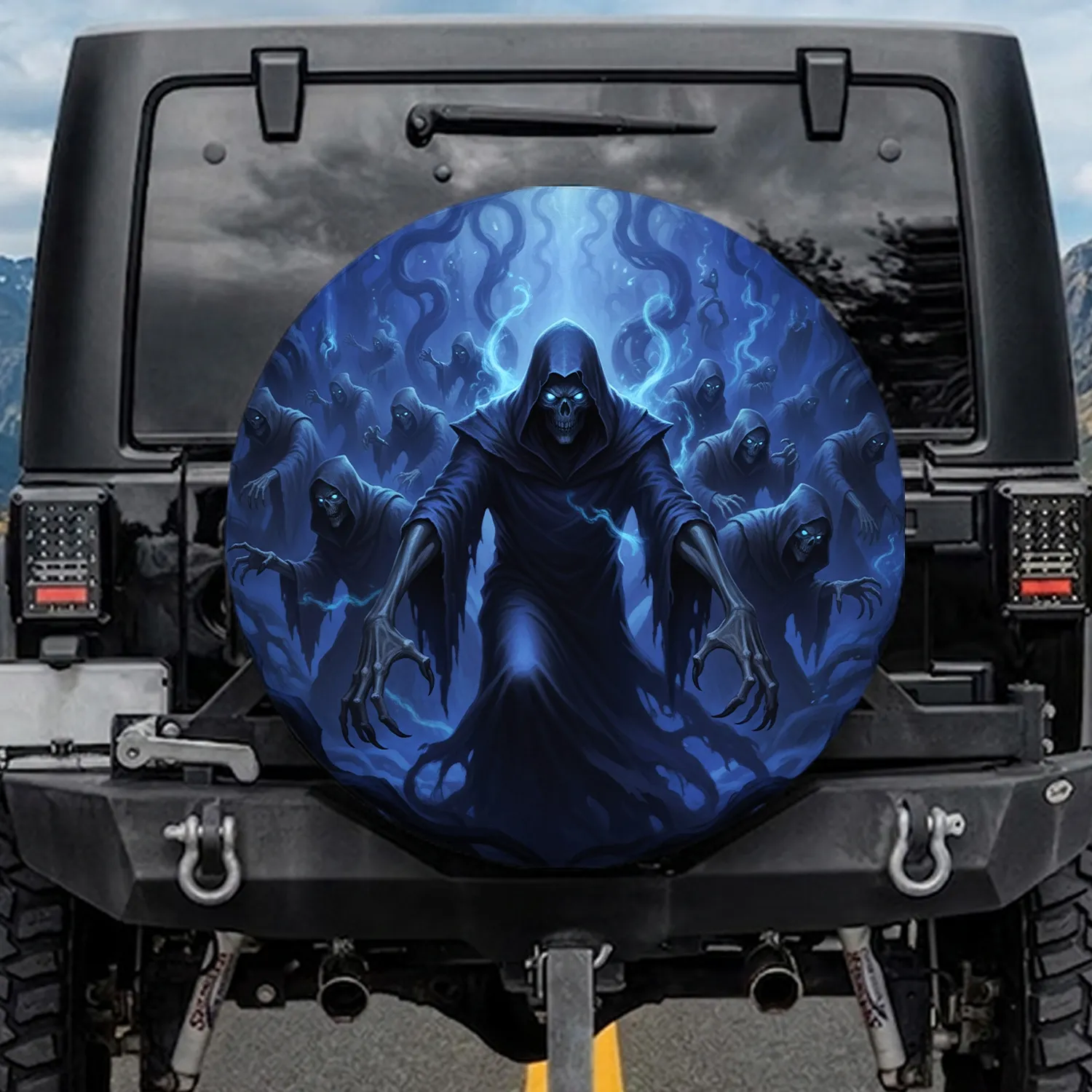 Menacing Skeletal Figures Ethereal Glow - Dark Fantasy Enthusiast Gift Spare Tire Cover - 1