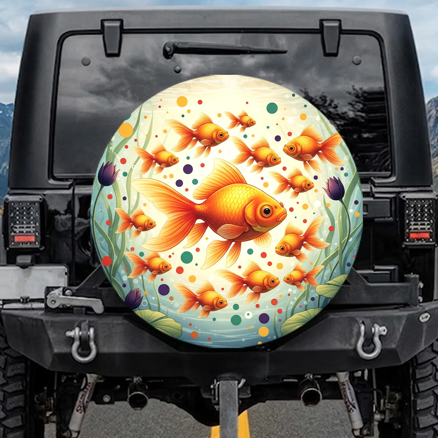 Goldfish Pond Aquatic Plants Water Lilies Polka Dots - Wildlife Lover Gift Spare Tire Cover - 1