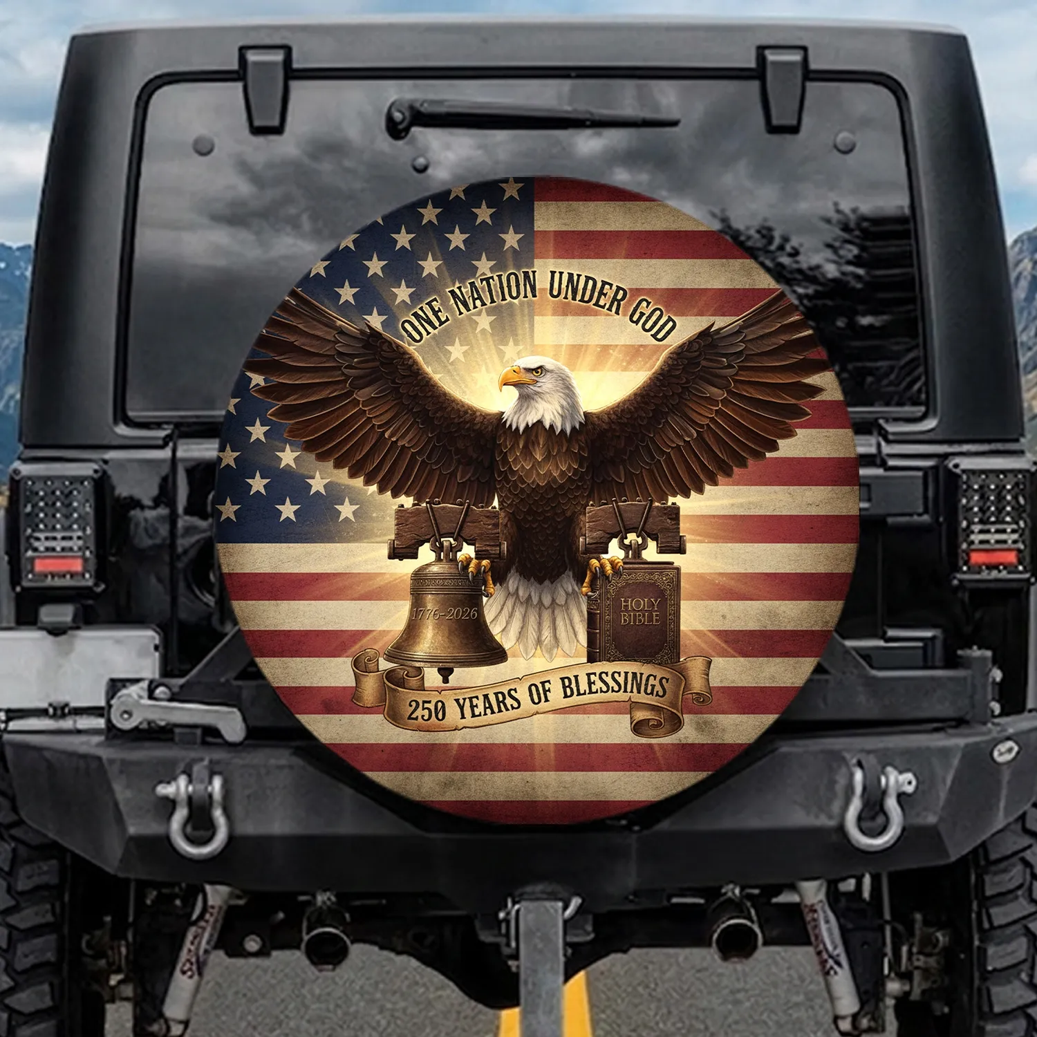 Bald Eagle Liberty Bells American Flag - 250 Years US Heritage Gift Spare Tire Cover - 1