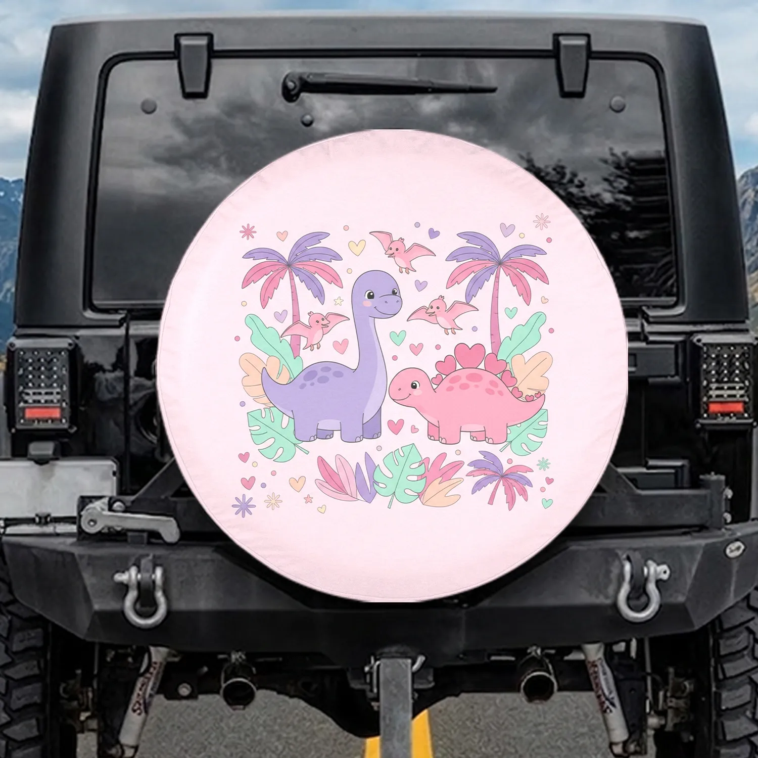 Dinosaur Jungle Palm Trees - Kids Room Decor Gift for Dino Lover Spare Tire Cover - 1