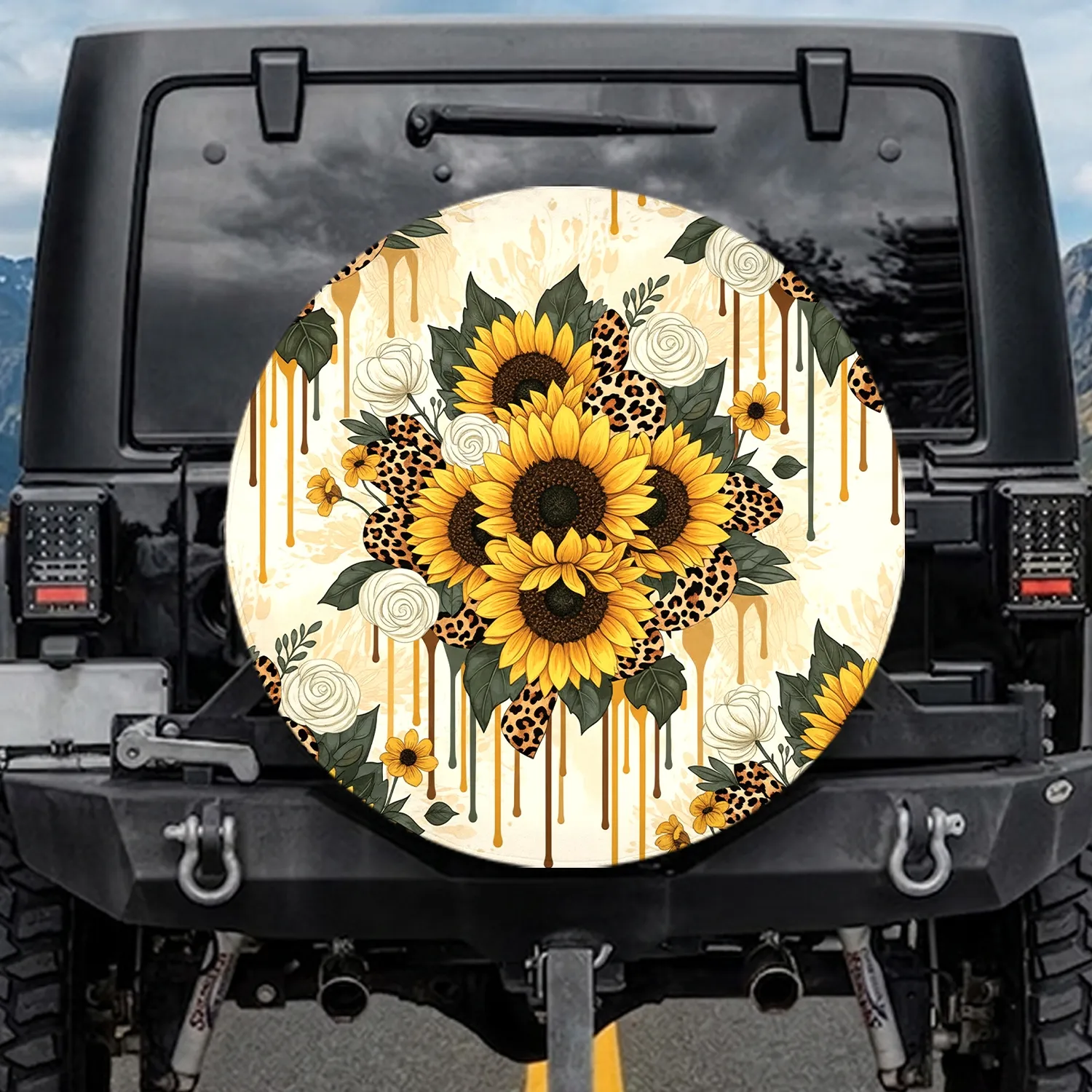 Sunflowers Leopard Print Floral - Home Decor Gift for Garden Lover Spare Tire Cover - 1