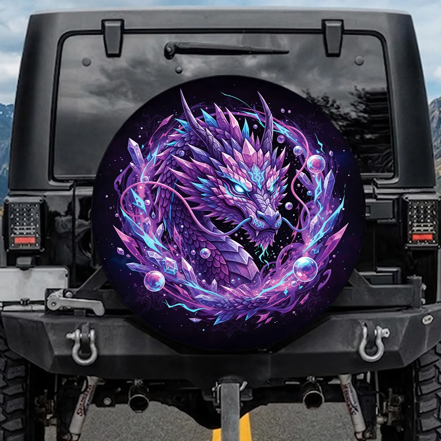 Ornate Eastern Dragon Crystalline Energy - Home Decor Gift for Fantasy Lover Spare Tire Cover - 1