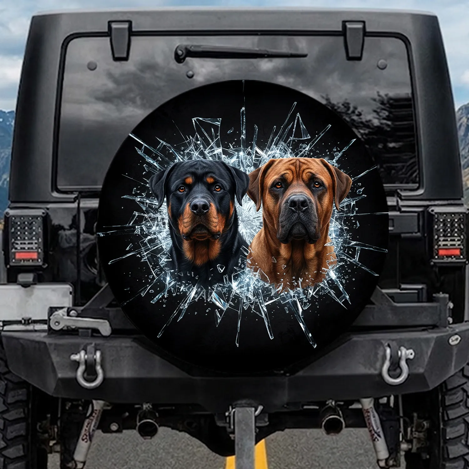 Rottweiler Mastiff Dogs Shattered Glass - Dog Lover Home Decor Gift for Pet Owners Spare Tire Cover - 1