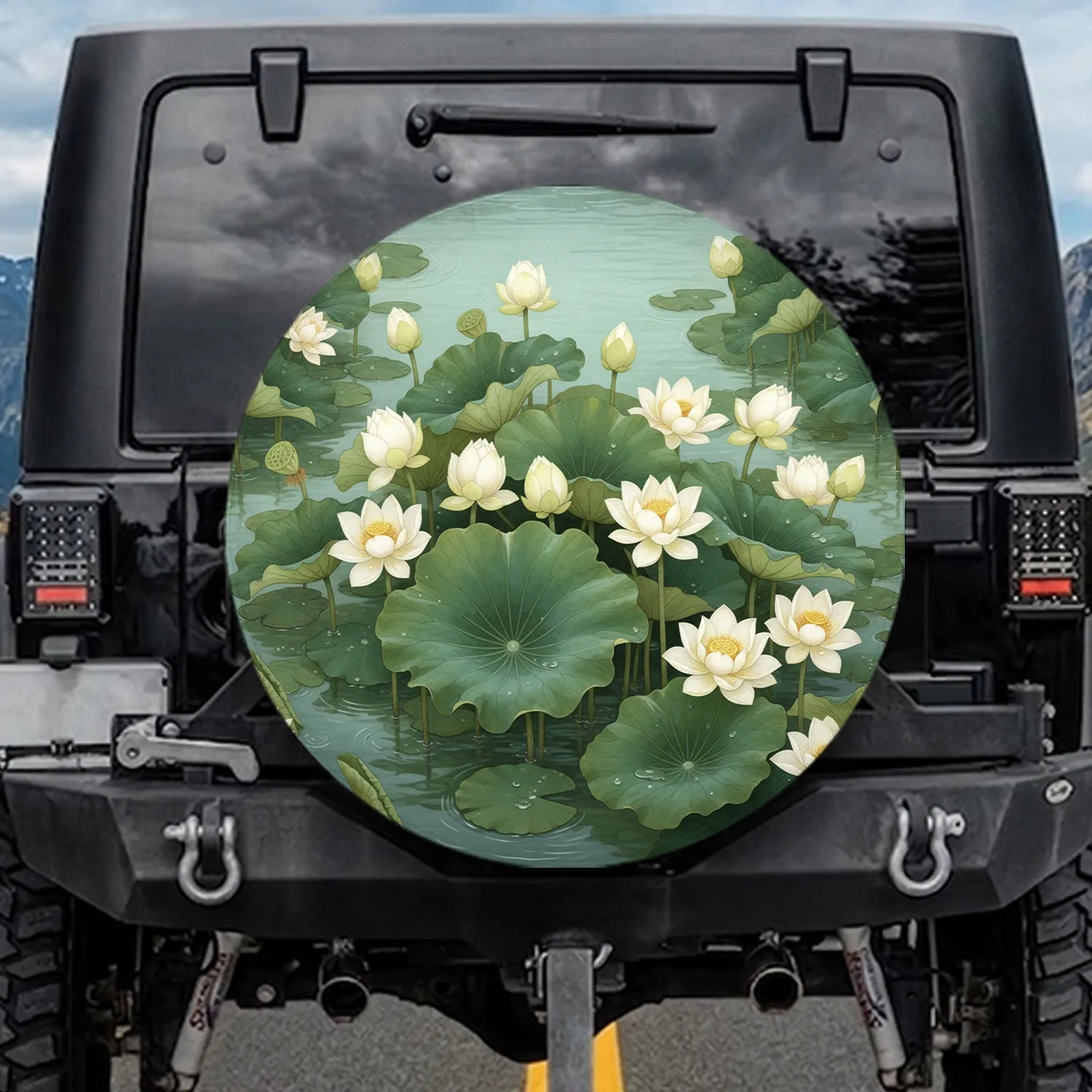 Asian Lotus Pond Flowers Leaves - Nature Lover Gift Spare Tire Cover - 1