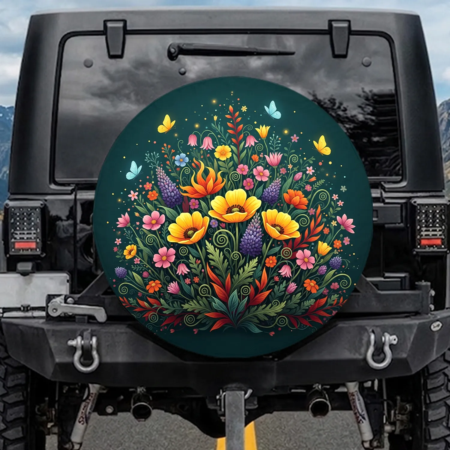 Poppies Wildflower Meadow Butterflies - Garden Lover Home Decor Gift Spare Tire Cover - 1
