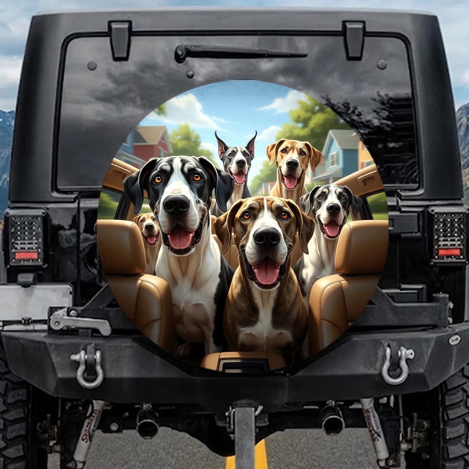 Great Danes Suburban Adventure Travel Essentials Gift for Dog Lovers Spare Tire Cover - 1