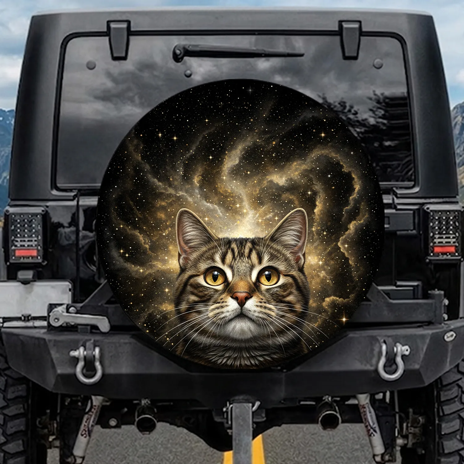 Majestic Tabby Cat Head Stargazing Endless Night - Cat Lover Gift Spare Tire Cover - 1