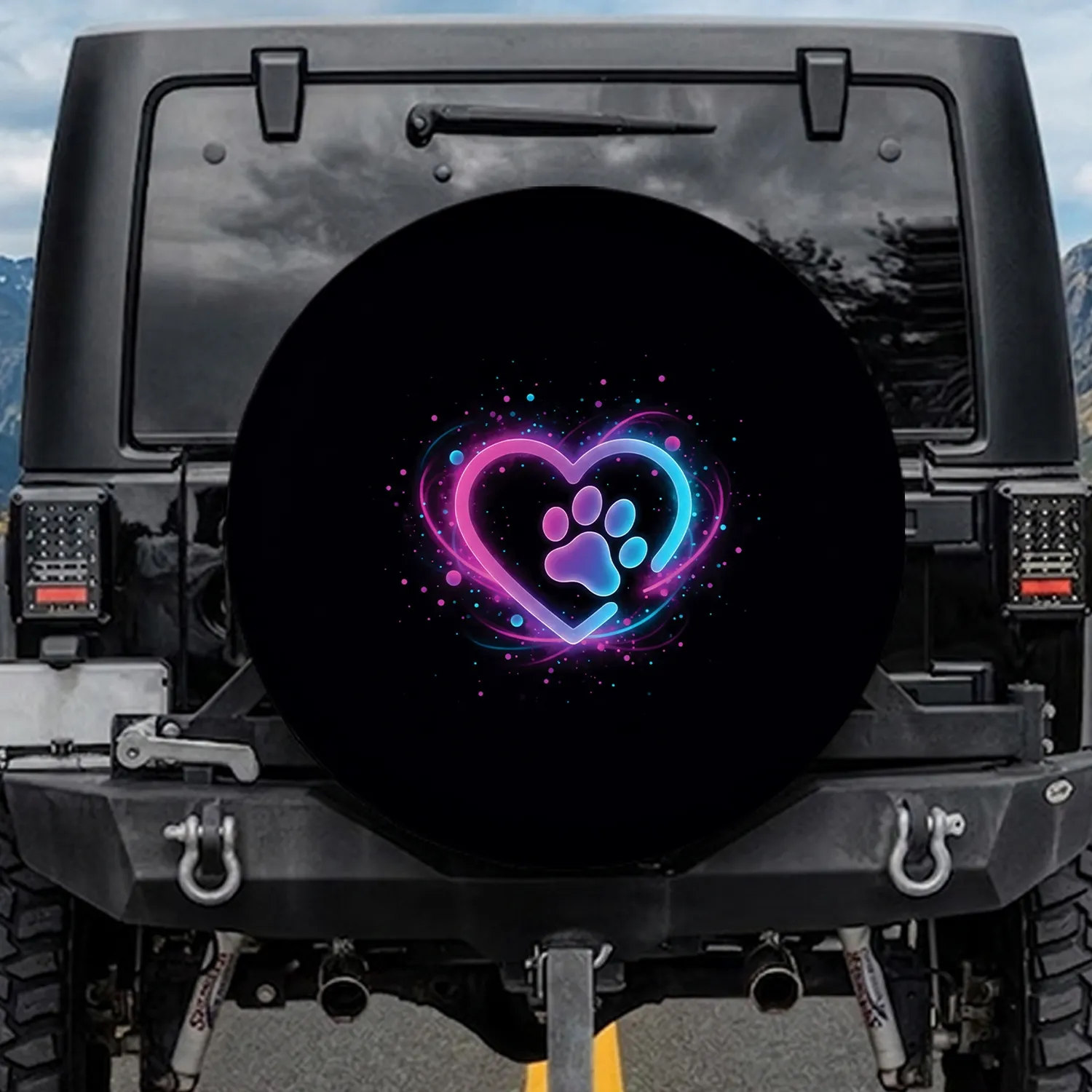 Heart Paw Print Swirling Light Trails Energetic Particles - Pet Lover Gift Spare Tire Cover - 1