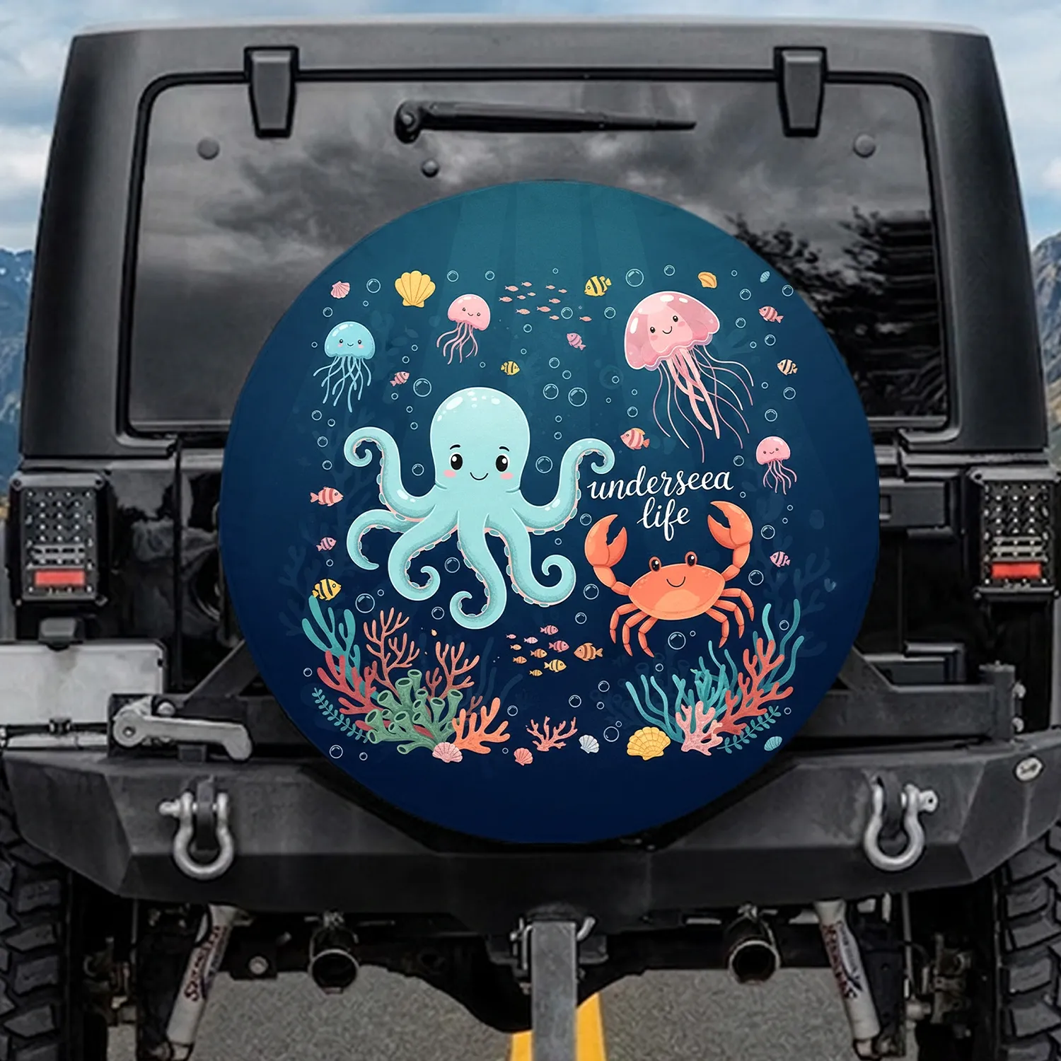 Octopus Crab Jellyfish Ocean Life - Wildlife Lover Gift Spare Tire Cover - 1