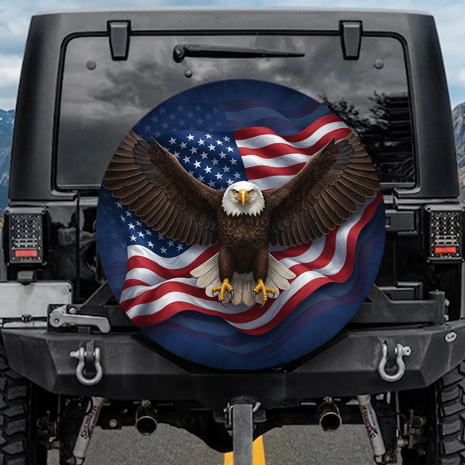 Bald Eagle American Flag - Independence Day Gift for Veterans Spare Tire Cover - 1