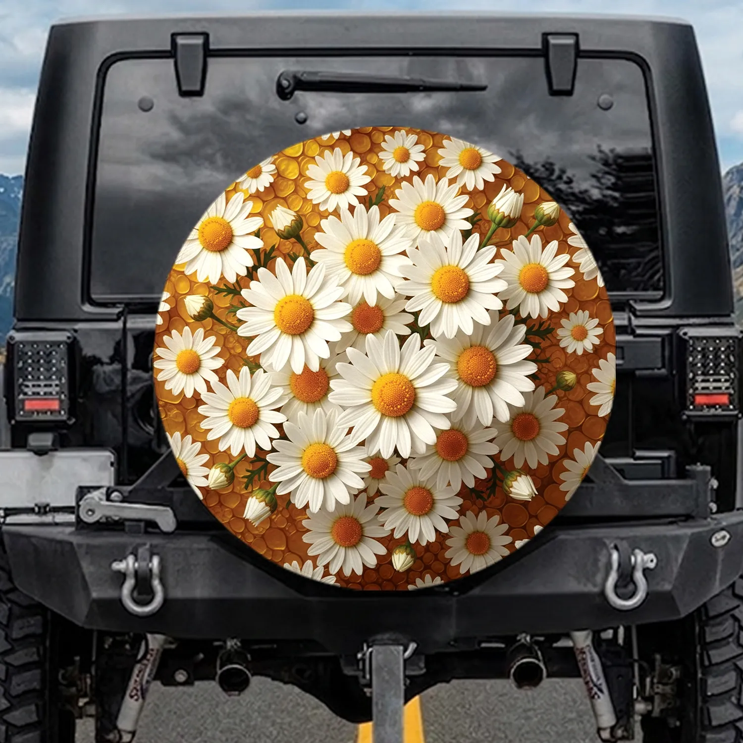 White Daisies Honeycomb - Home Decor Gift for Garden Lover Spare Tire Cover - 1