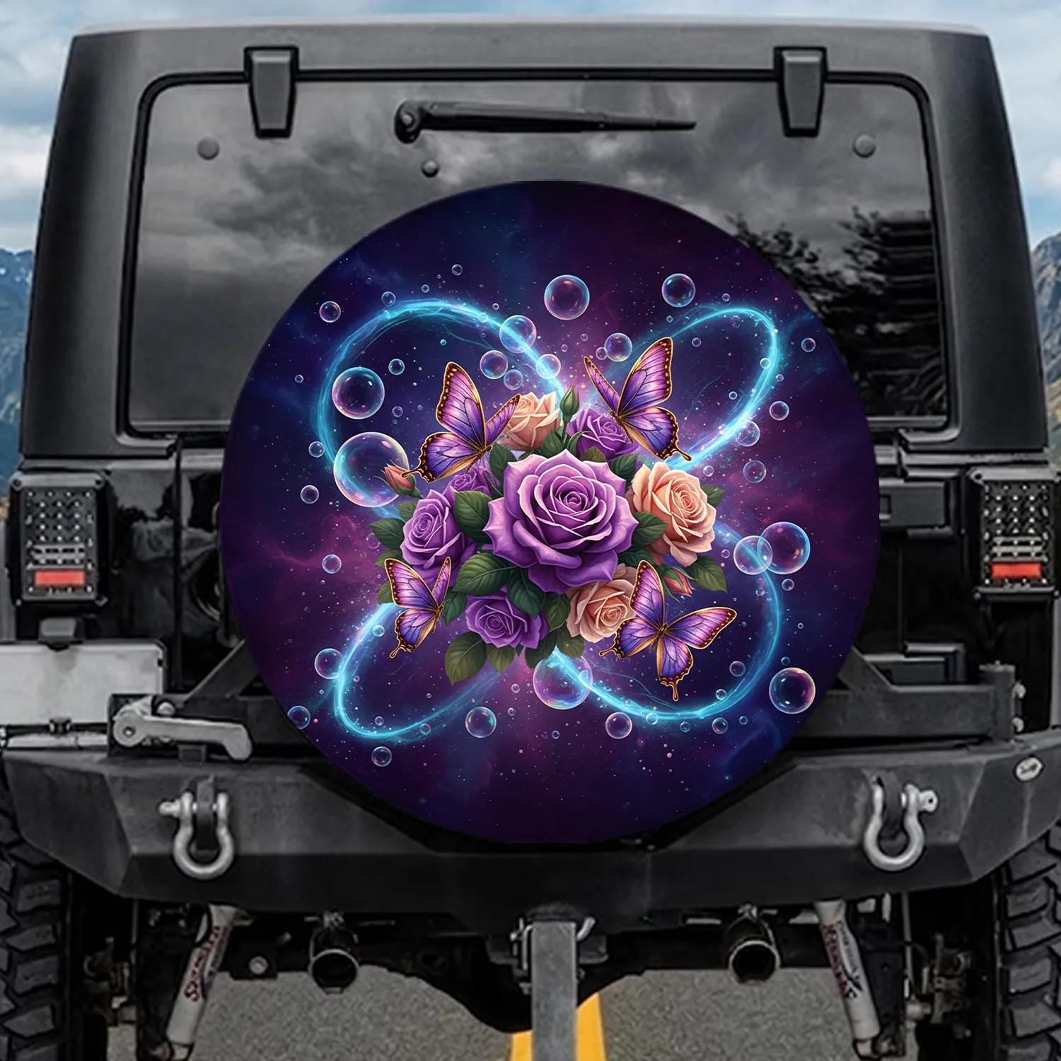 Iridescent Butterflies Radiant Roses Cosmic Nebula - Fantasy Lover Home Decor Gift Spare Tire Cover - 1