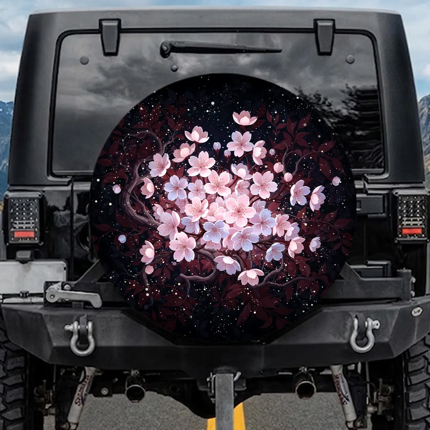 Radiant Cherry Blossoms Dark Foliage Magical Night Garden - Home Decor Gift Spare Tire Cover - 1
