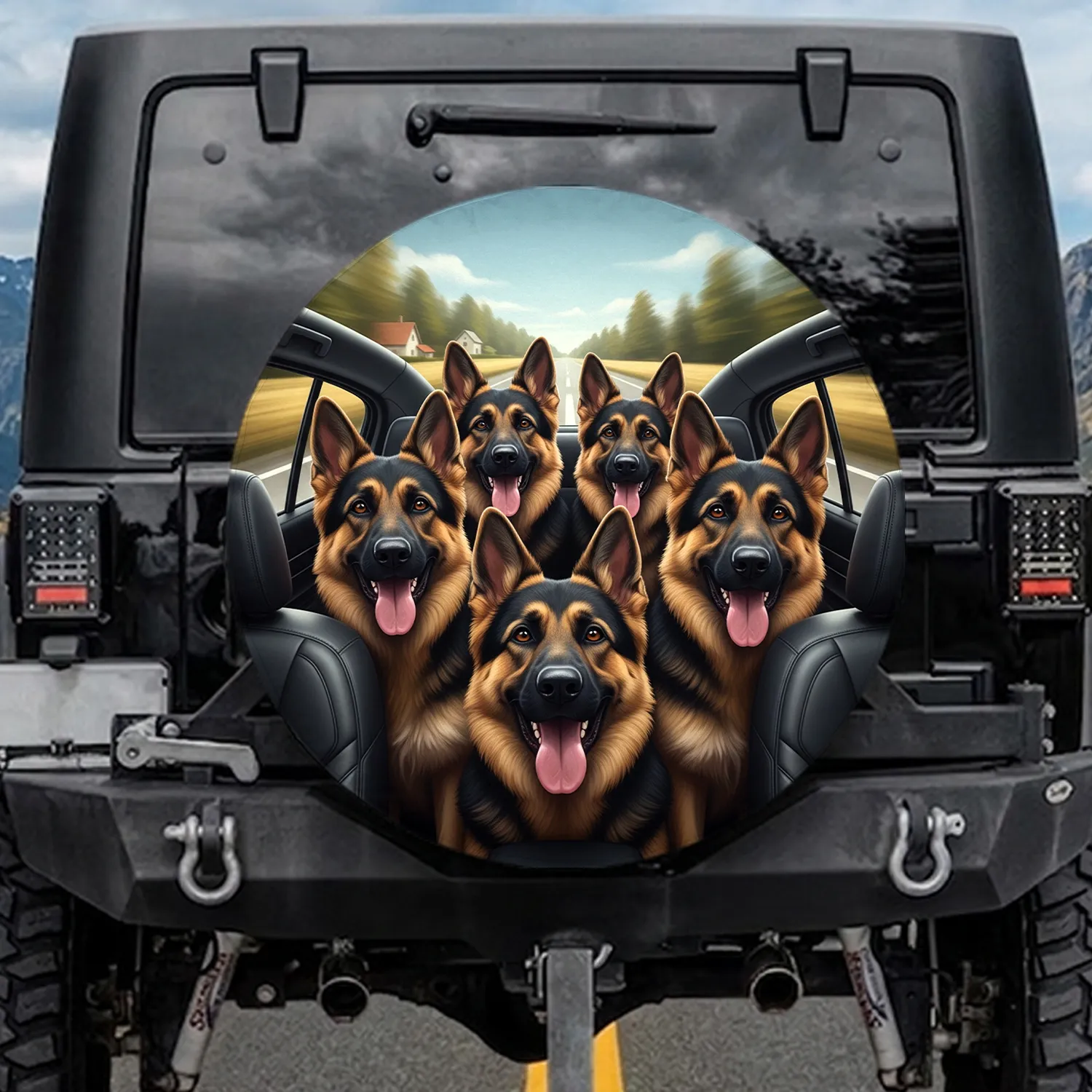 German Shepherds Highway Road Trip Adventure Dog Lover Gift Spare Tire Cover - 1