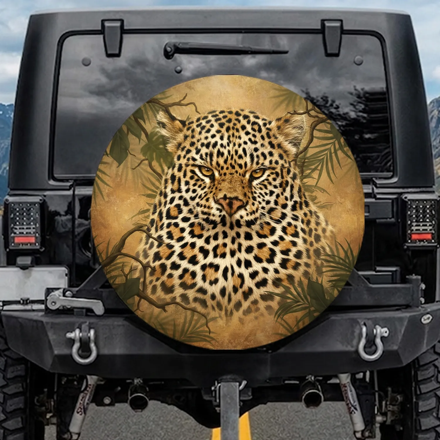 Authentic Leopard Fur Jungle Leaves Savanna - Wildlife Lover Safari Adventure Gift Spare Tire Cover - 1