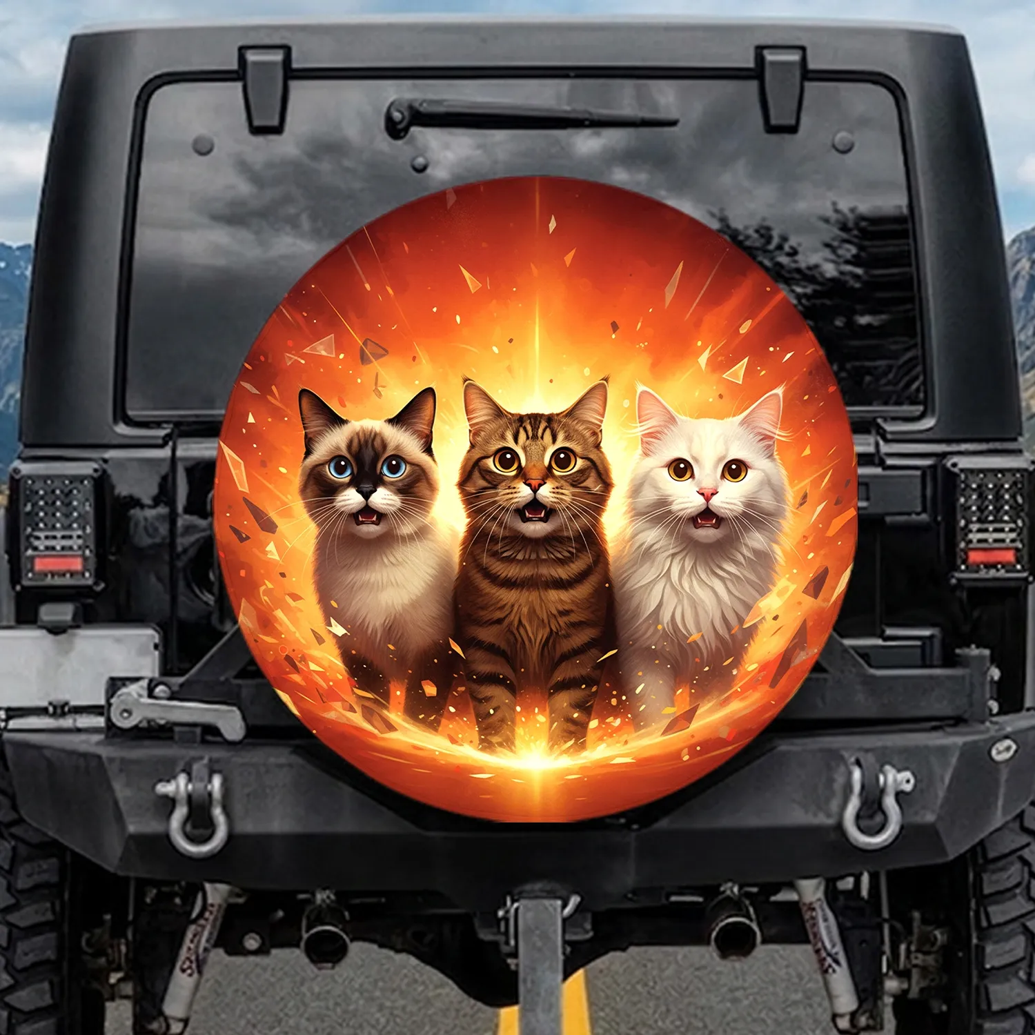 Three Surprised Cats Adventure Sky - Travel Essentials Gift for Cat Lovers Spare Tire Cover - 1