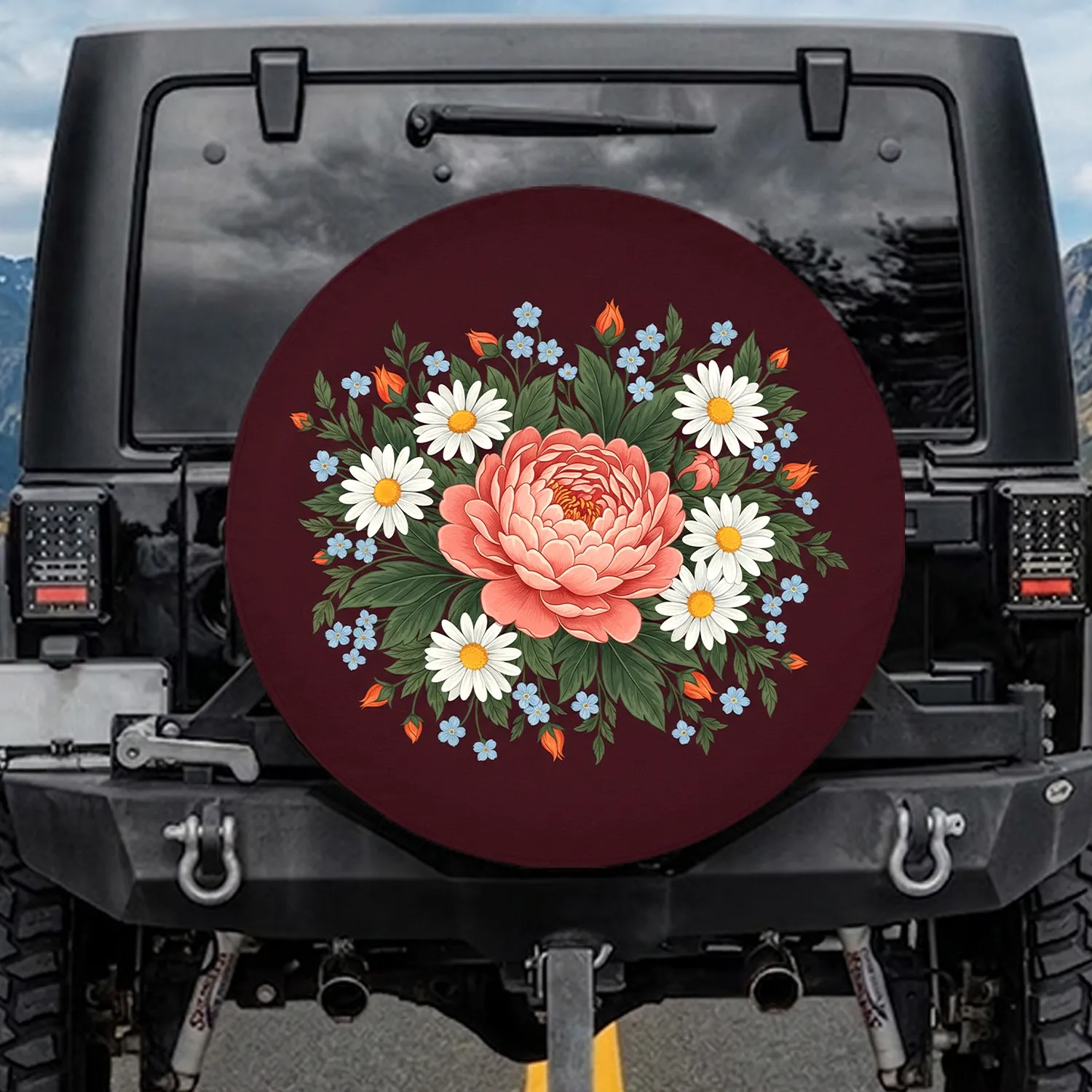 Peach Peony Daisy Floral - Home Decor Gift for Garden Lover Spare Tire Cover - 1