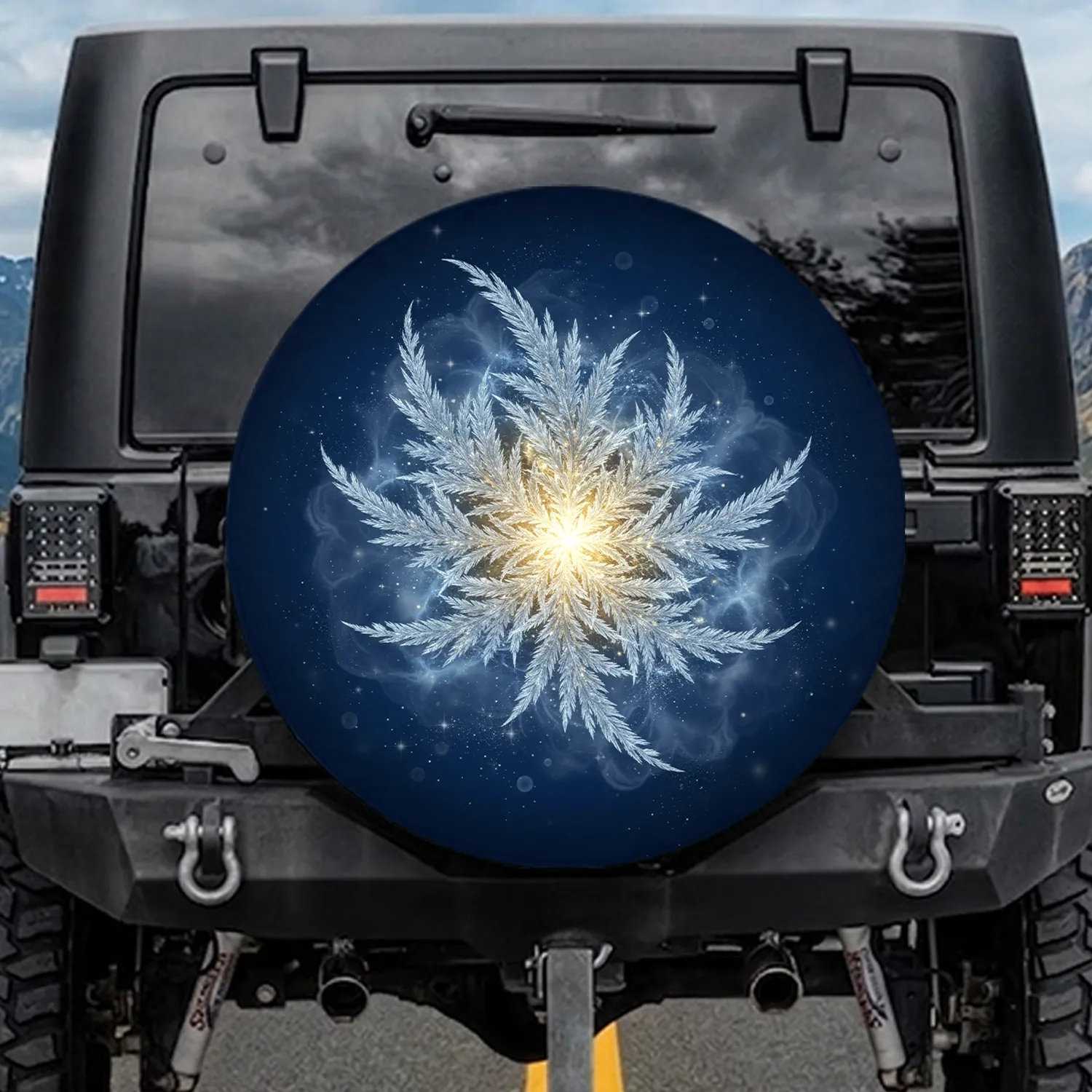 Crystalline Ice Bloom Celestial Sparkle - Home Decor Gift Spare Tire Cover - 1
