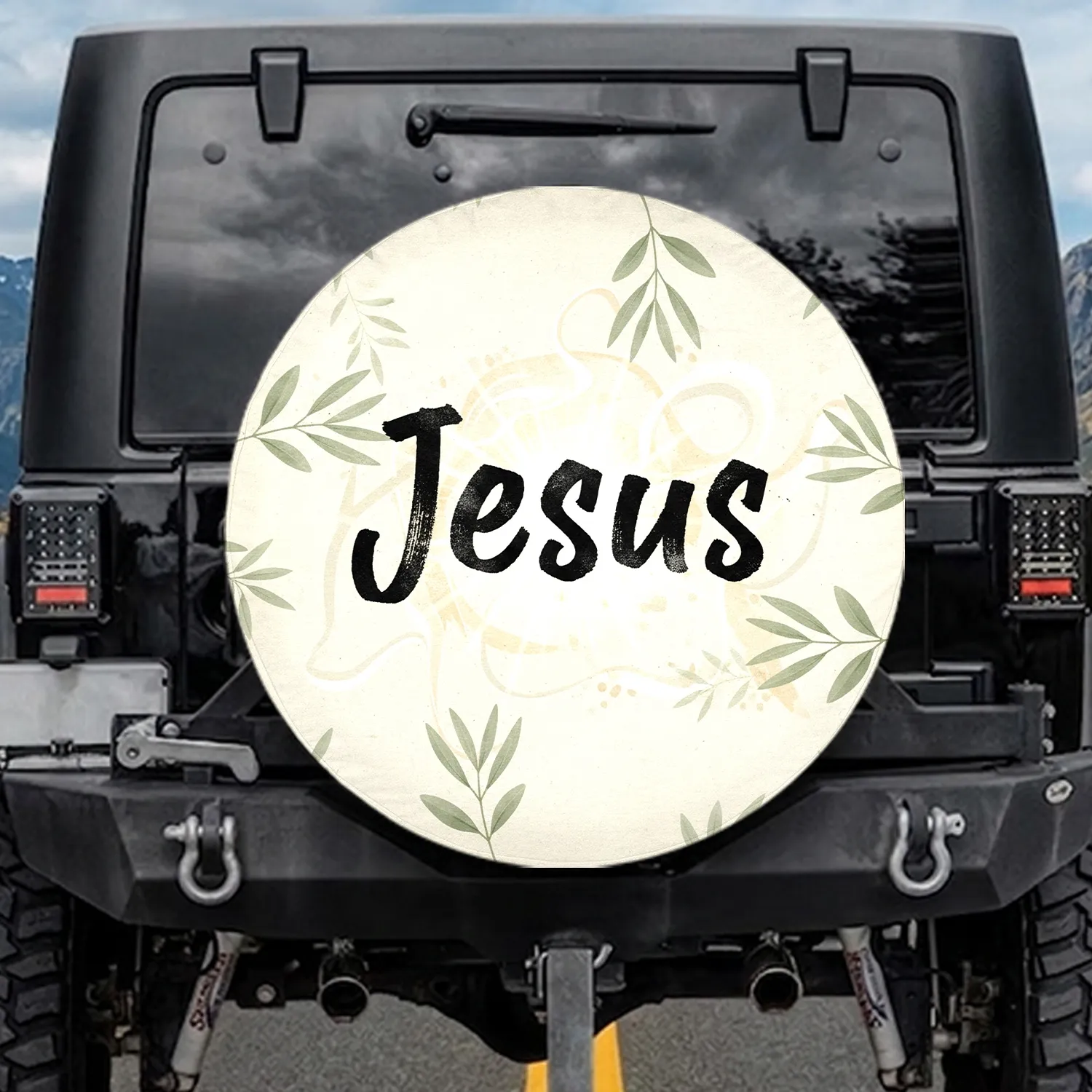 Jesus Light Rays Olive Branches Spiritual Living Gift for Christians Spare Tire Cover - 1