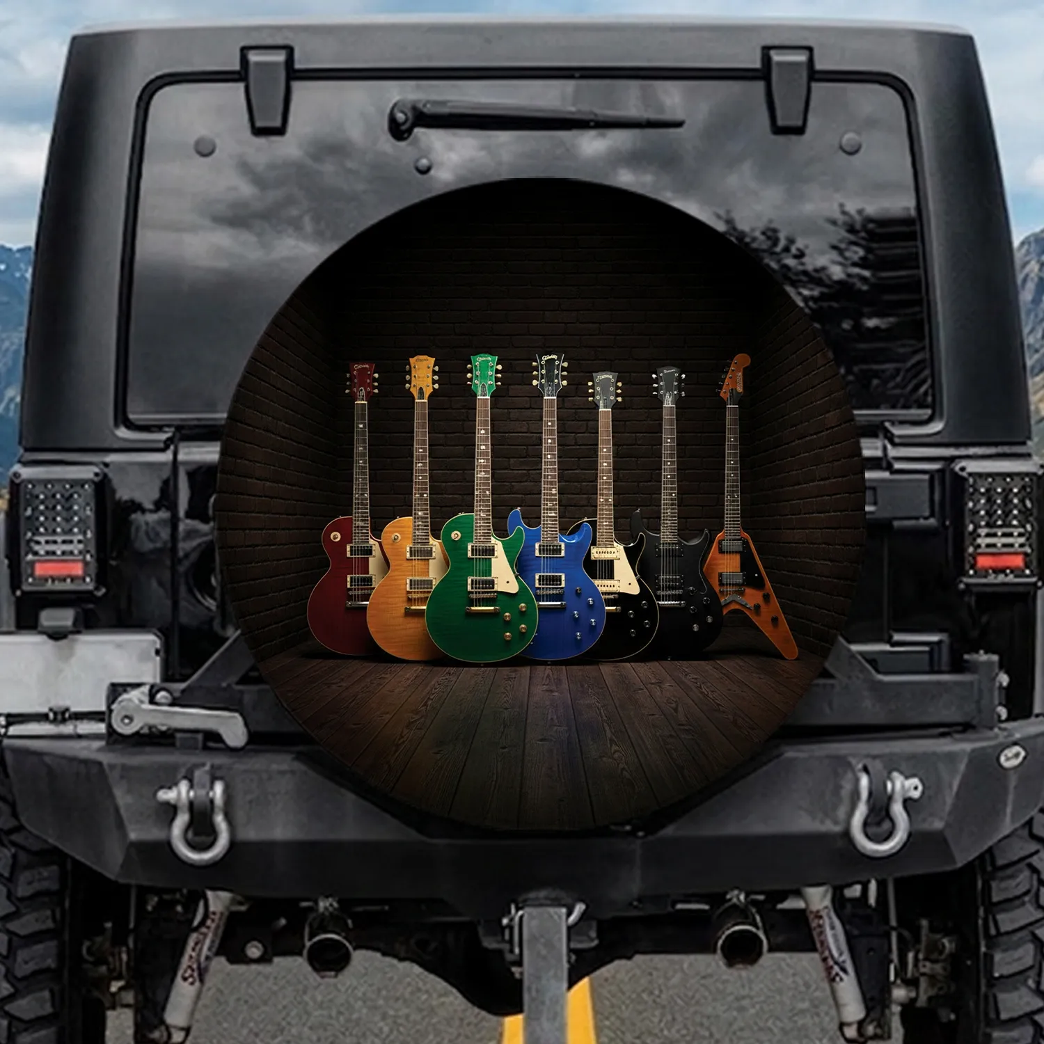 Eight Classic Electric Guitars Backstage Studio - Music Lover Gift for Guitarists Spare Tire Cover - 1