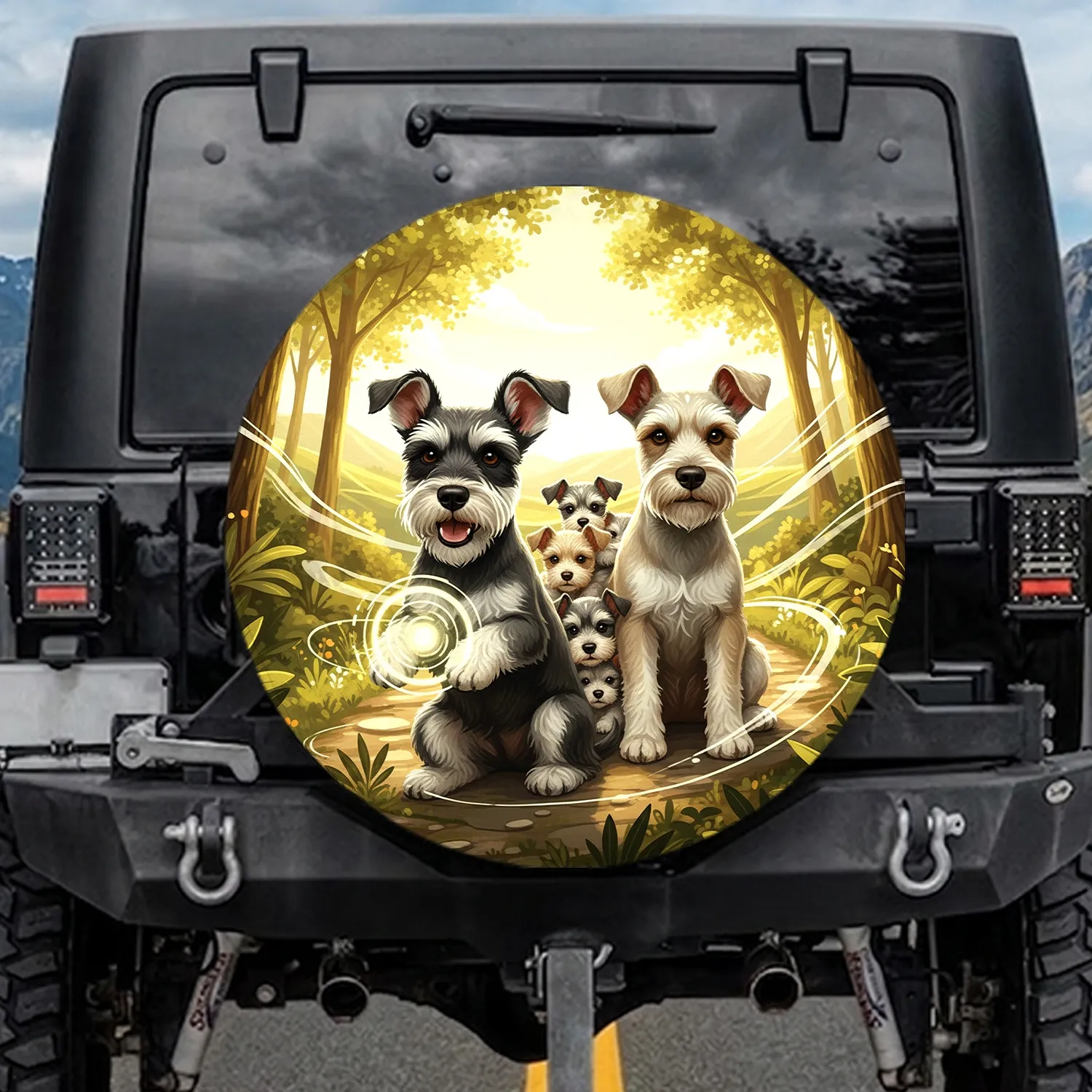 Miniature Schnauzer Family Winding Path Scenic Journey Adventure - Dog Lover Gift Spare Tire Cover - 1