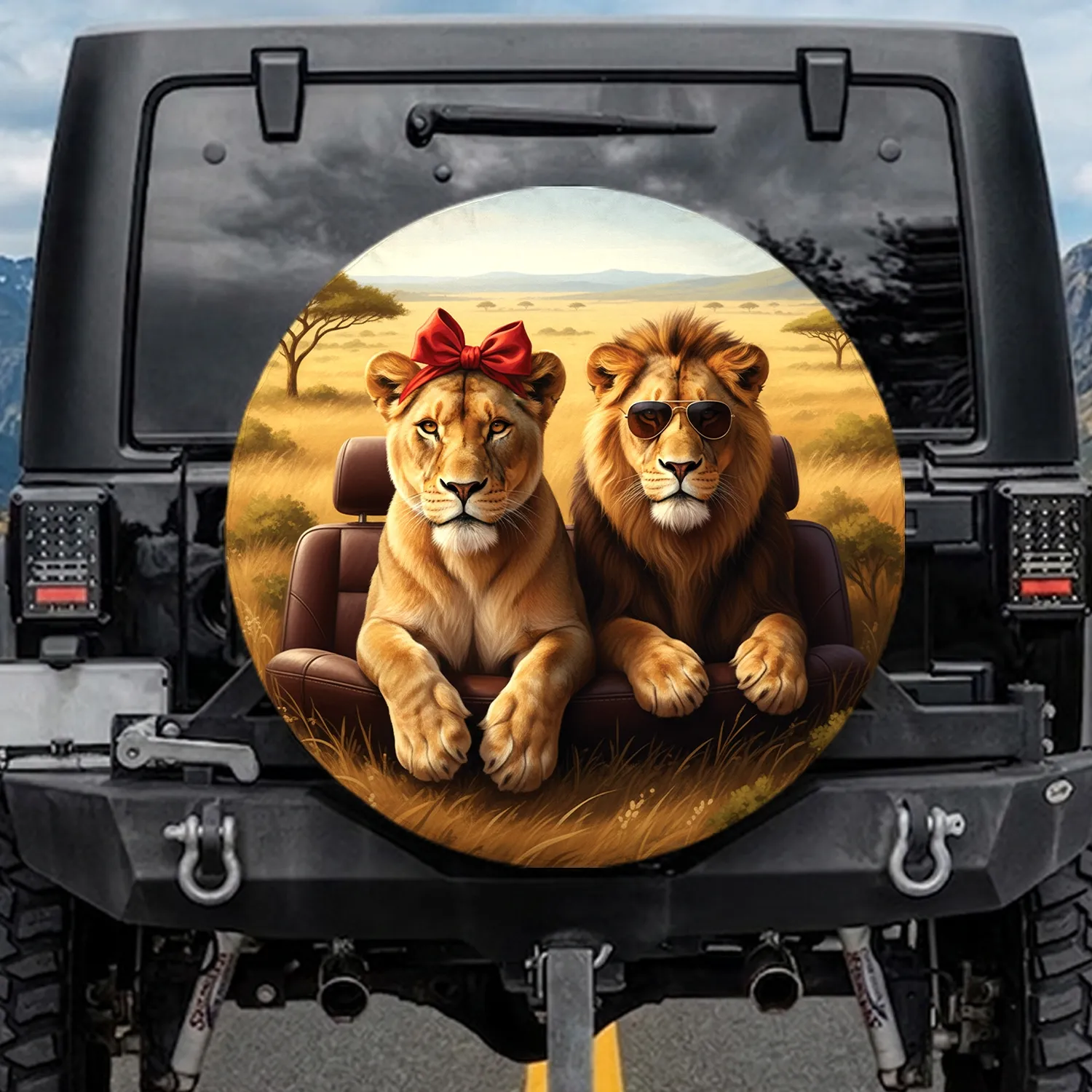 Regal Lioness Red Bow Male Lion Sunglasses Safari - Wildlife Adventure Lover Gift Spare Tire Cover - 1