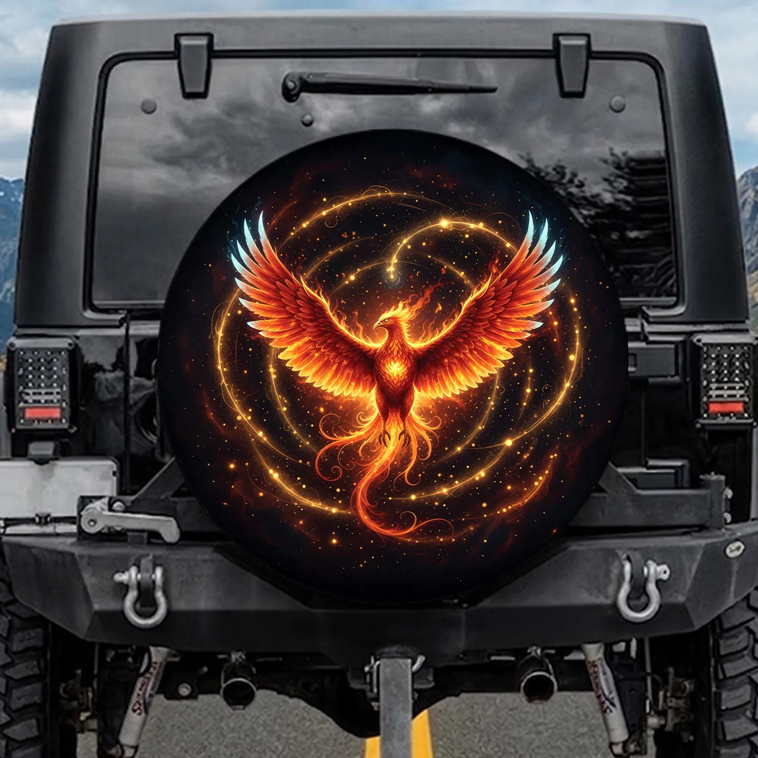 Majestic Phoenix Glowing Fiery Wings Cosmic Starlight - Fantasy Lover Gift Spare Tire Cover - 1