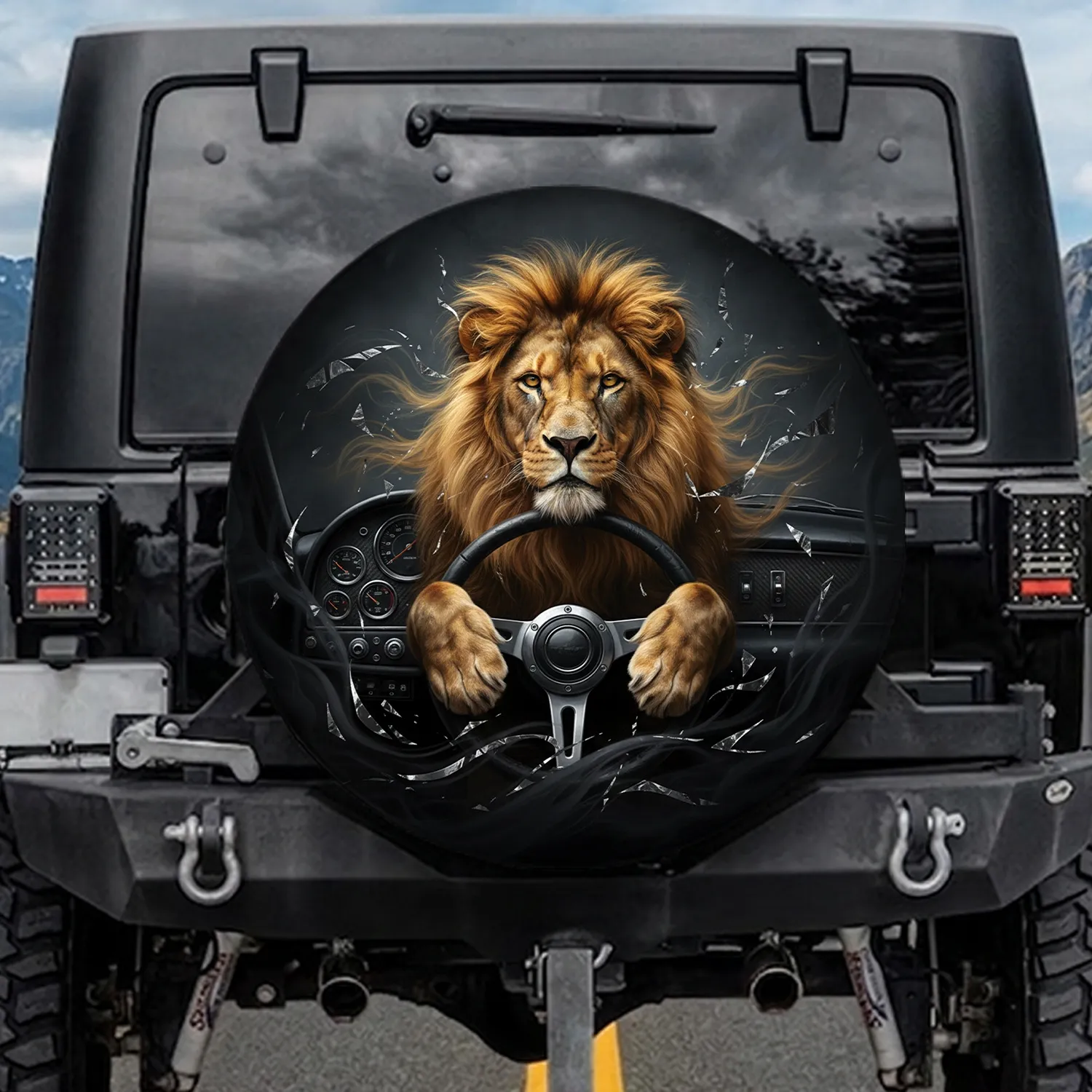Powerful Lion Steering Wheel Automotive Dashboard - Car Lover Gift Spare Tire Cover - 1