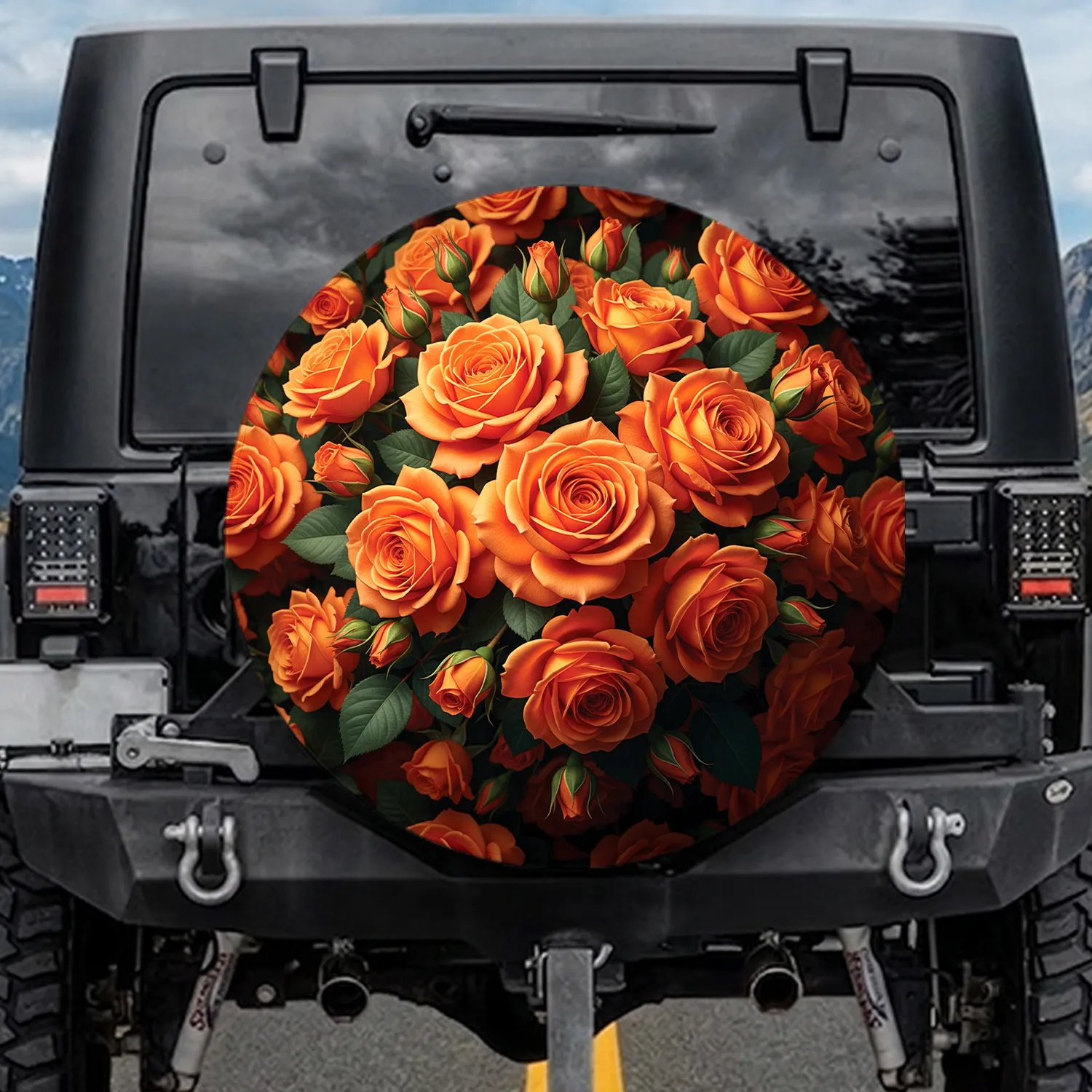 Vibrant Orange Rosebloom Floral Cascade - Garden Lover Home Decor Gift Spare Tire Cover - 1