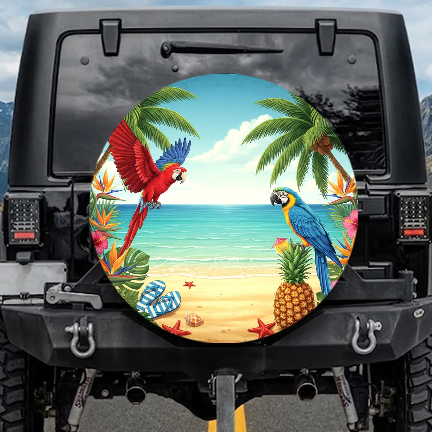 Macaw Pineapple Tropical Beach Paradise - Wildlife Lover Travel Essential Gift Spare Tire Cover - 1