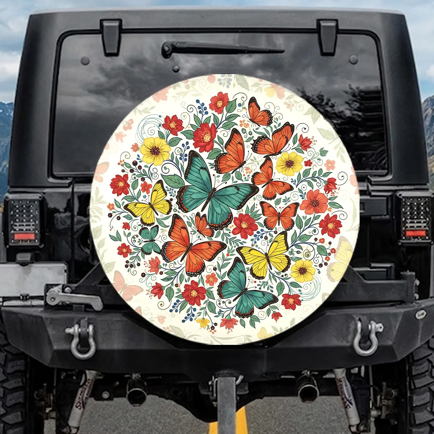 Butterflies Flowers Foliage Berries - Home Decor Gift for Garden Lover Spare Tire Cover - 1