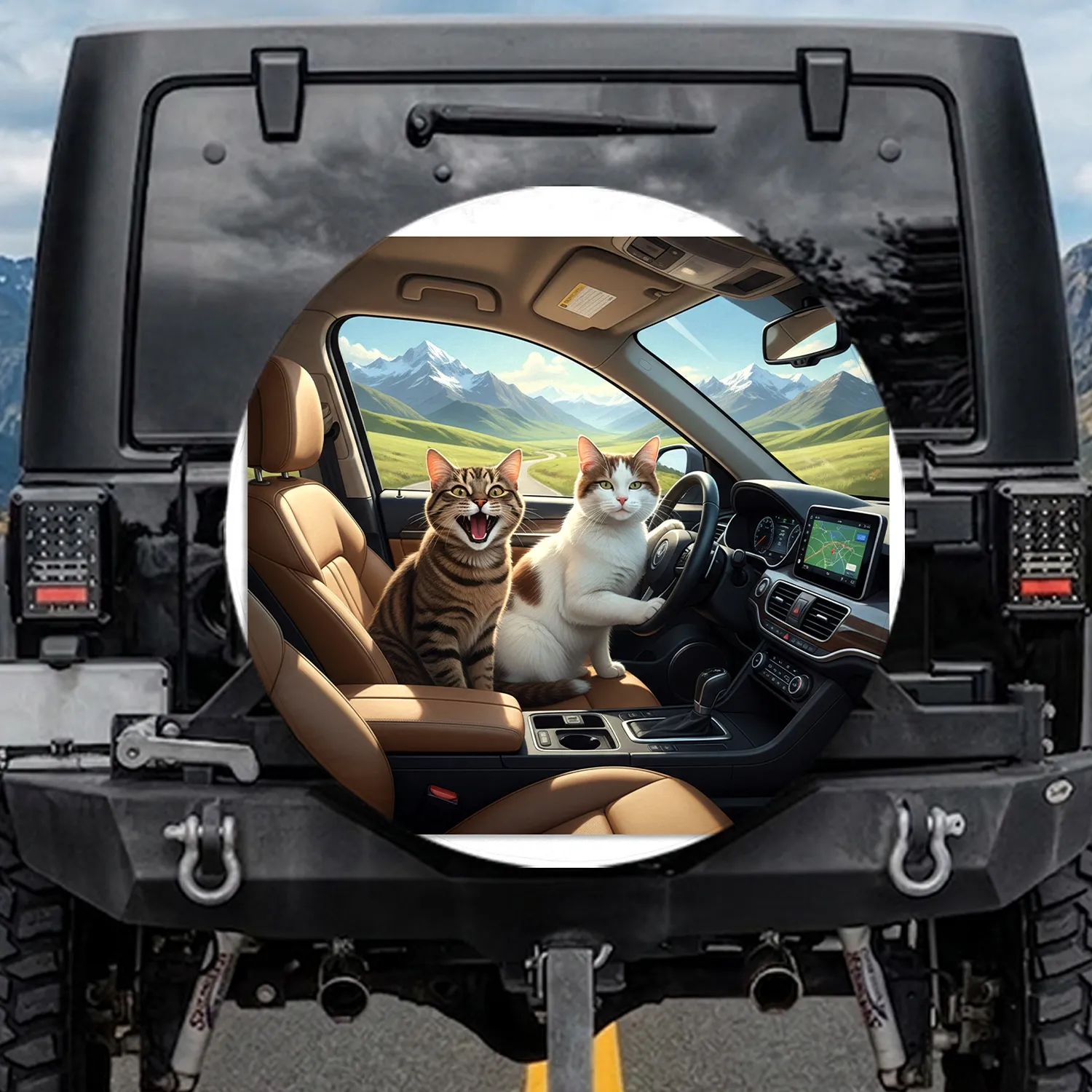 Realistic Cats Vehicle Interior - Road Trip Lover Gift Spare Tire Cover - 1
