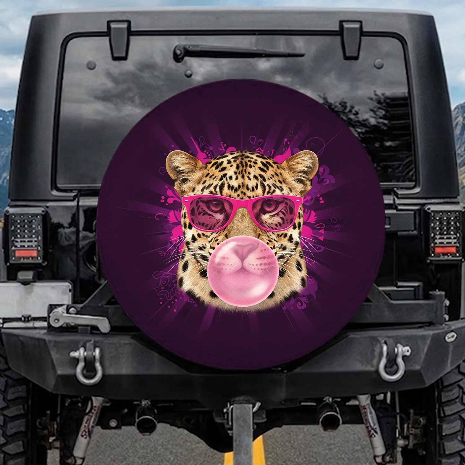 Leopard Portrait Pink Sunglasses Bubblegum - Wildlife Lover Gift Spare Tire Cover - 1