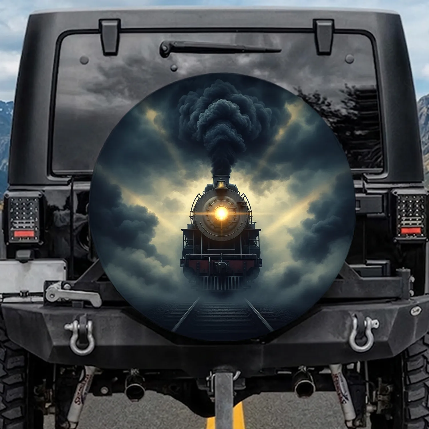 Vintage Steam Locomotive Headlight Smoke Railway Fog - Travel Essentials Train Lover Gift Spare Tire Cover - 1