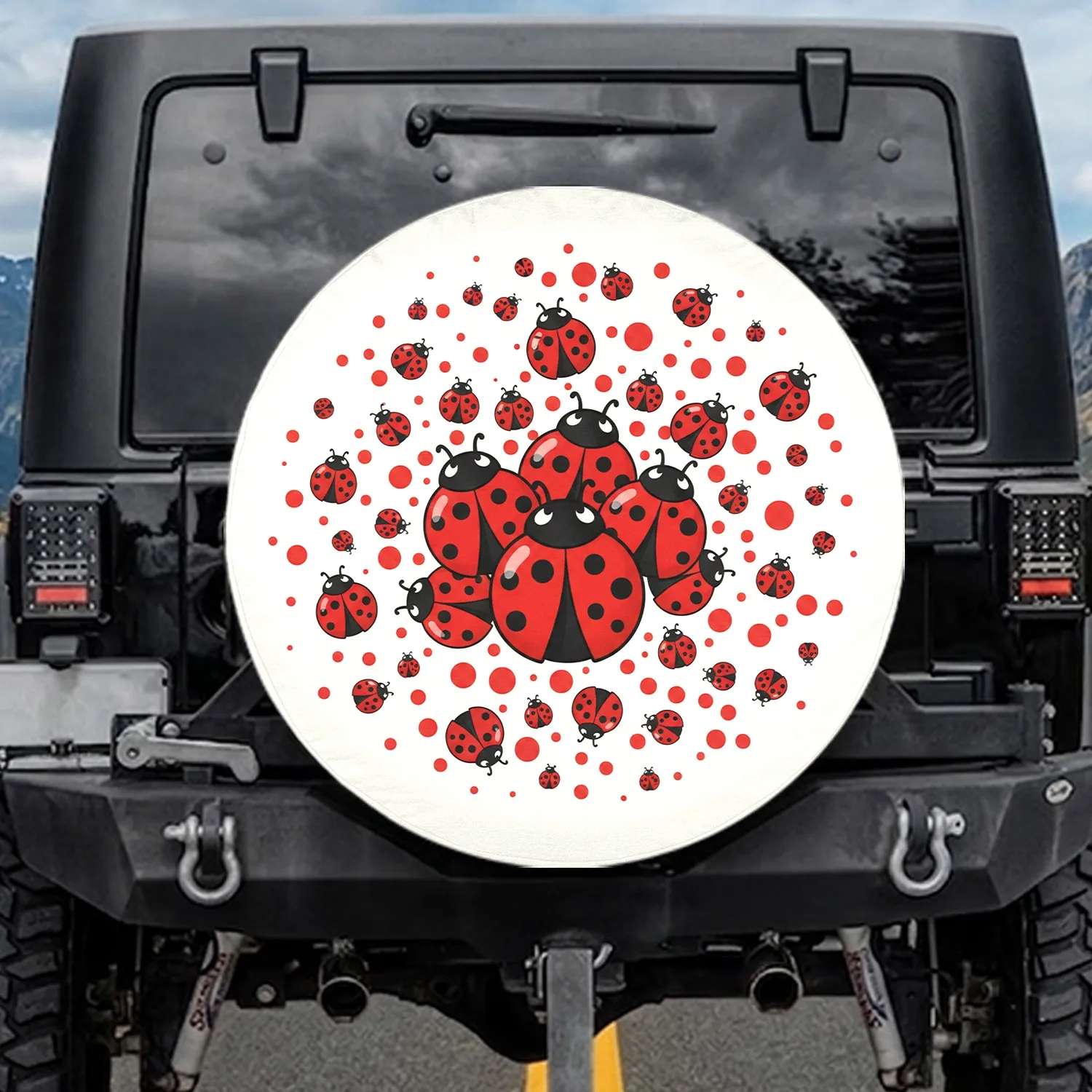 Charming Red Ladybugs Black Spots Polka Dots - Garden Enthusiast Gift Spare Tire Cover - 1