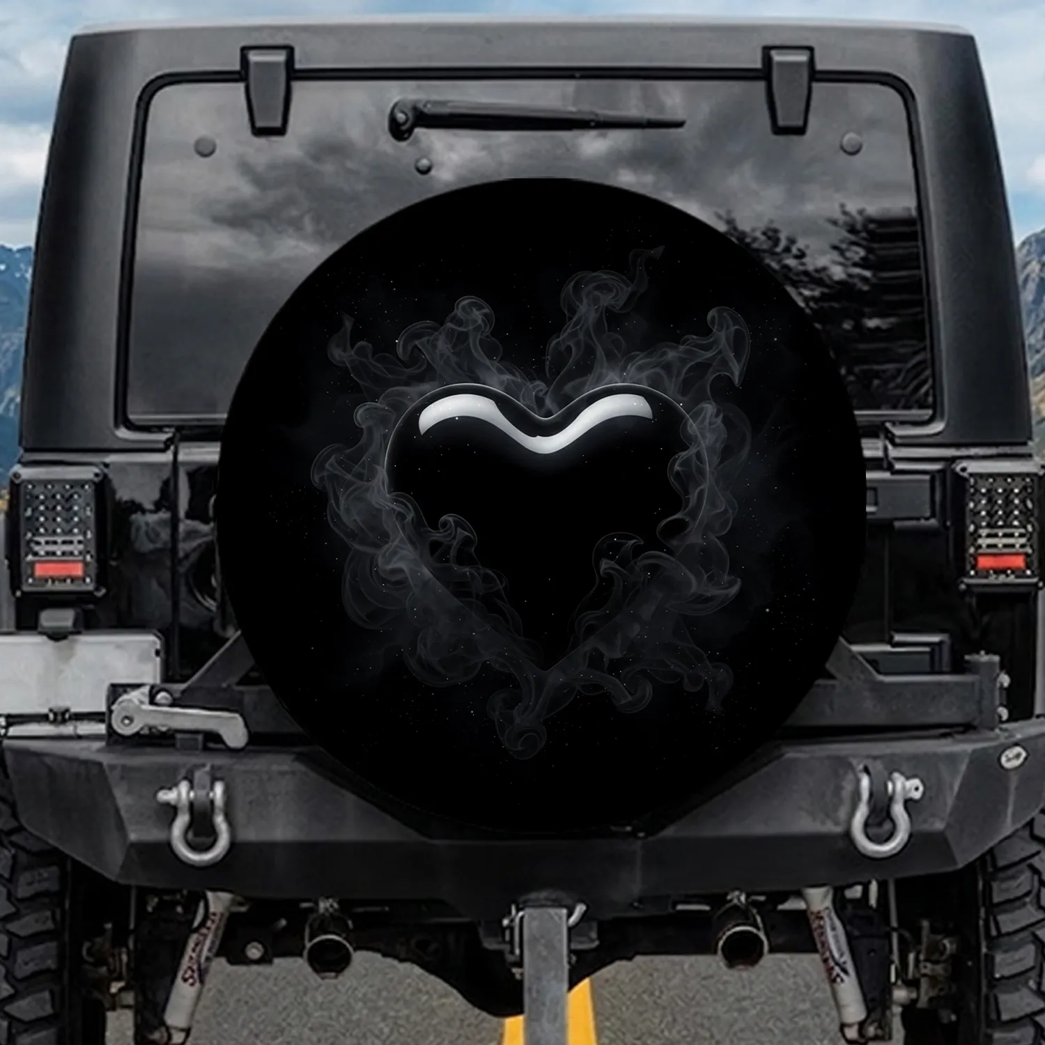Obsidian Black Heart Ethereal Dark Nebula Smoke Shimmering Starlight - Travel Essentials Gift Spare Tire Cover - 1